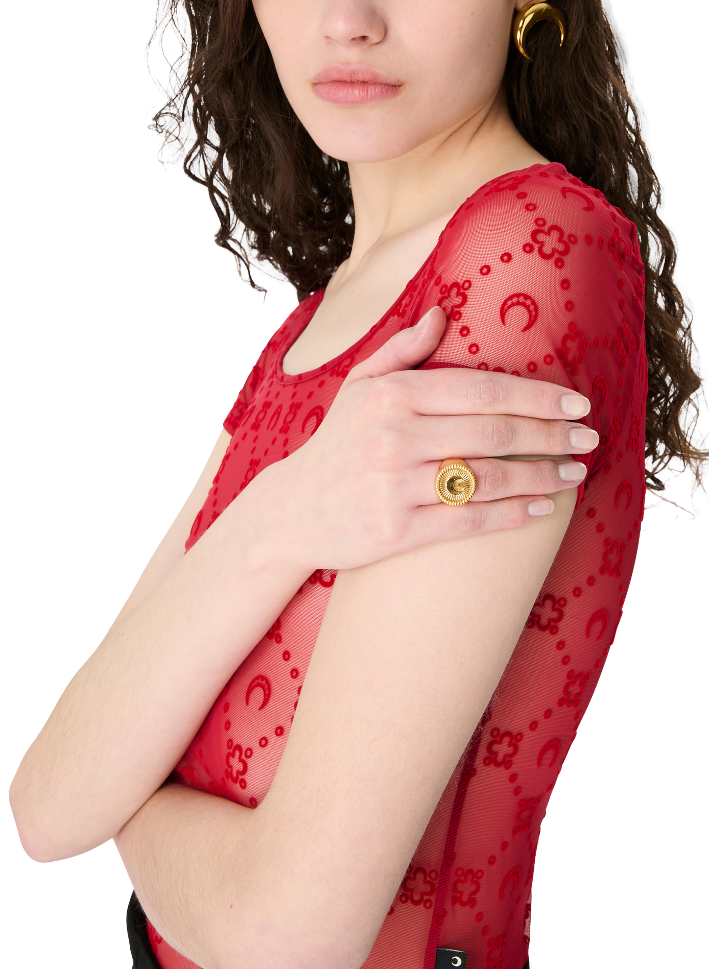 Top col ouvert en mesh floqué recyclé MARINE SERRE Rouge