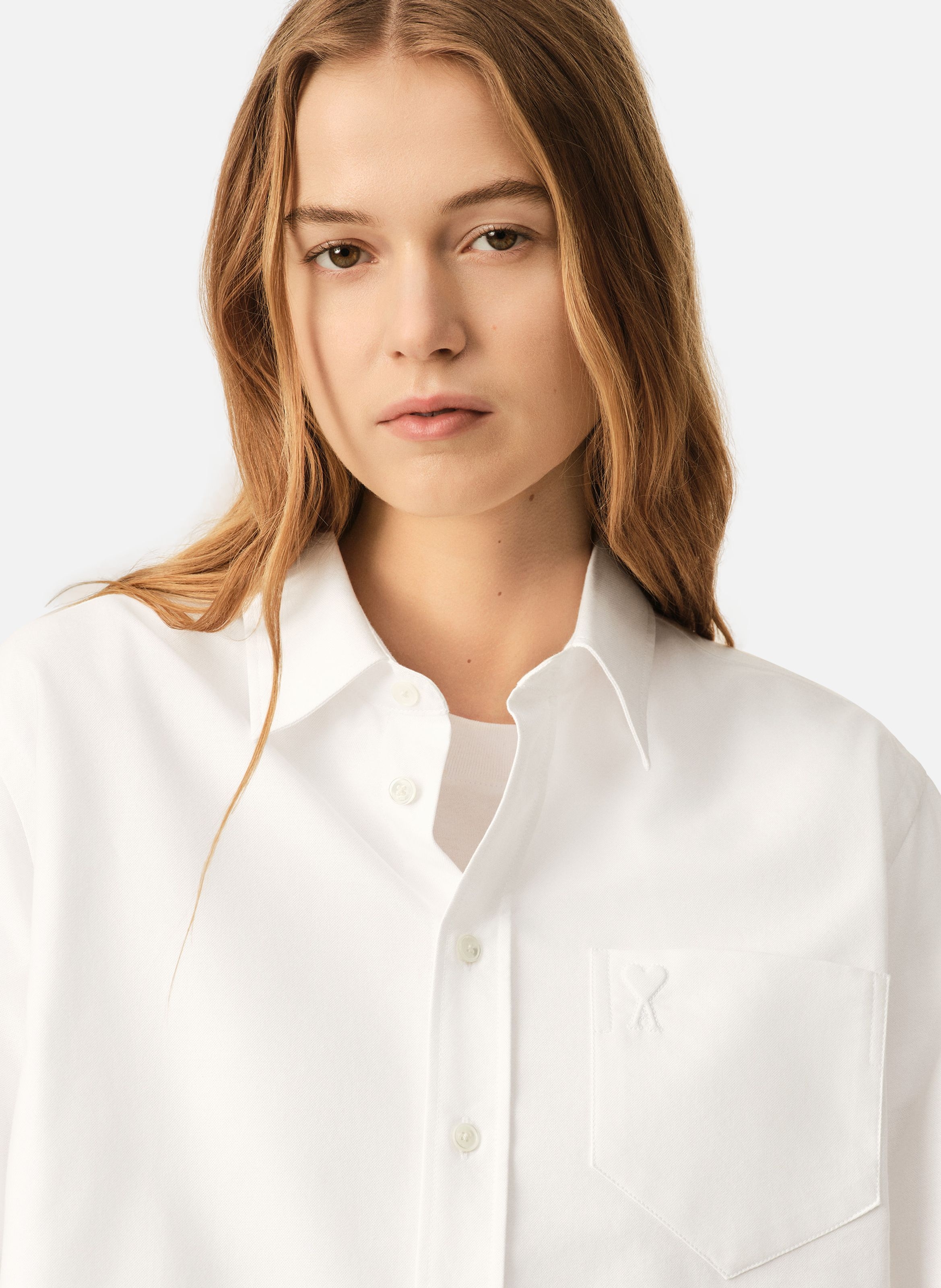 Chemise courte en coton ami de coeur embossé AMI PARIS Blanc