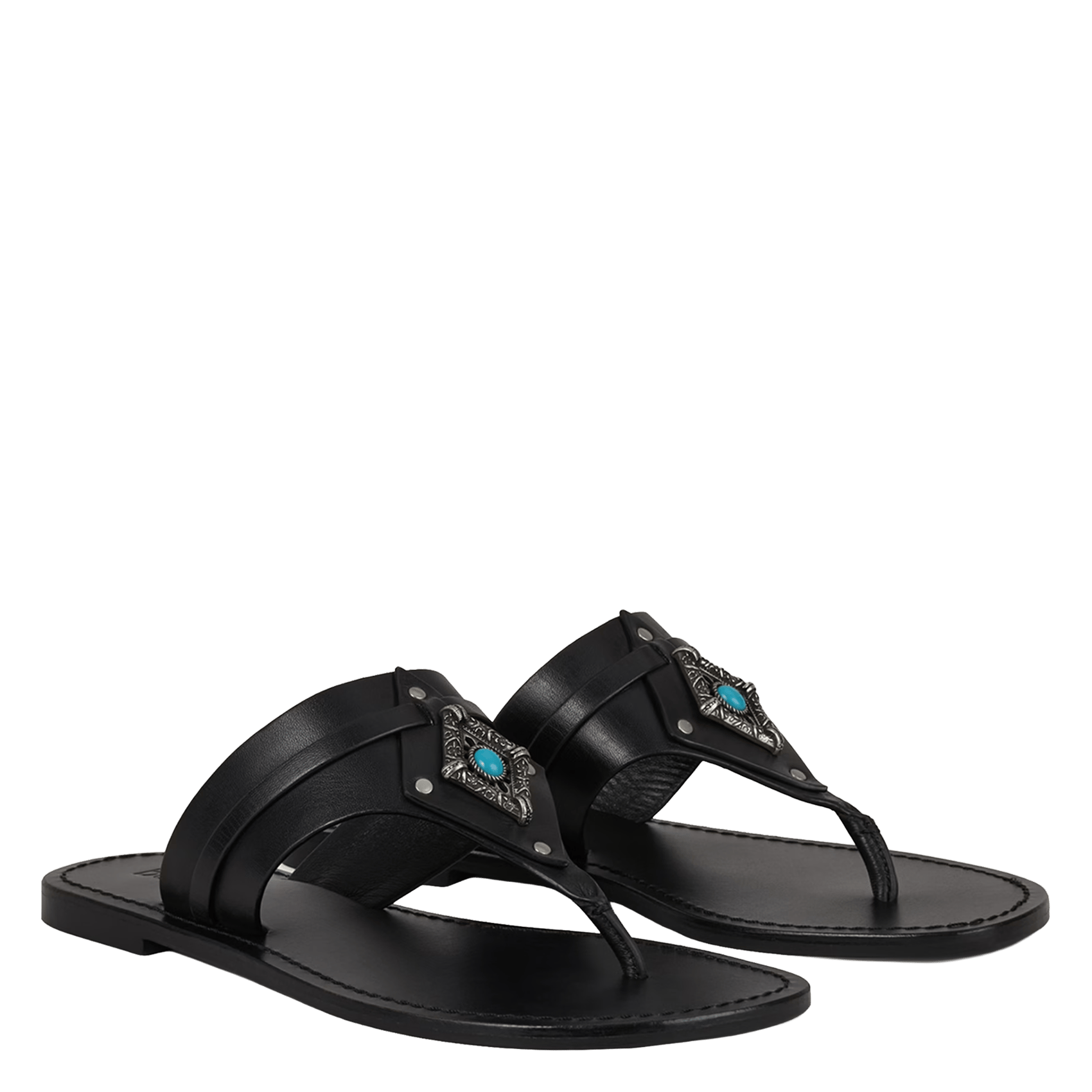 Leren slippers met Corfou-ornamenten BA&SH Zwart