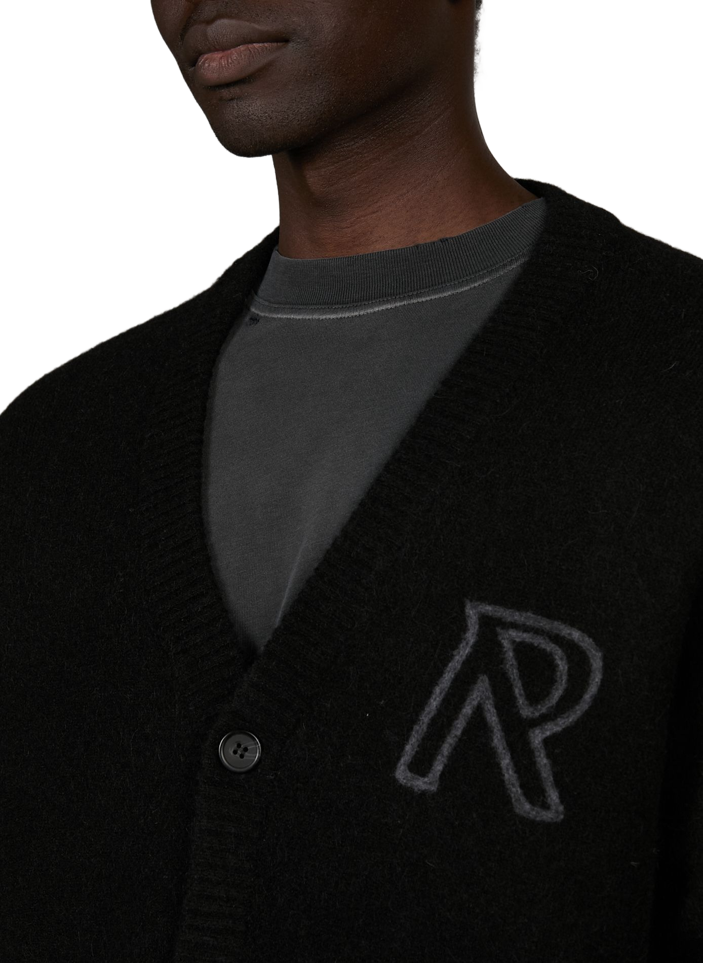 Solid cardigan with blended wool collar REPRESENT Black