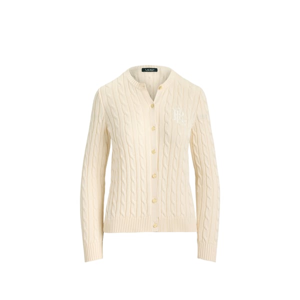 Cardigan à logo brodé en maille torsadée en coton Cardigan à logo brodé en maille torsadée en coton