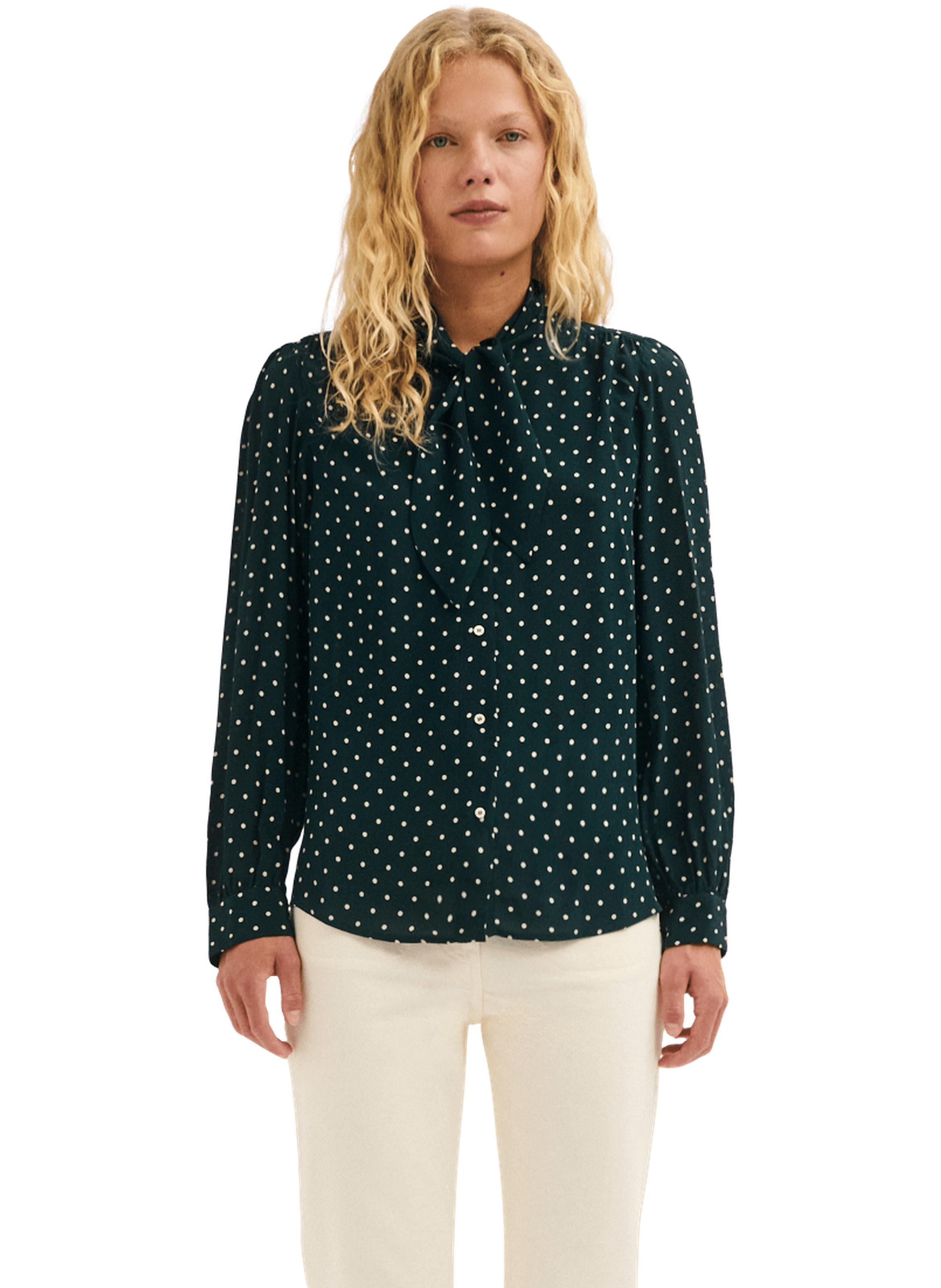 Chemise col cravate à pois - louise PABLO Vert