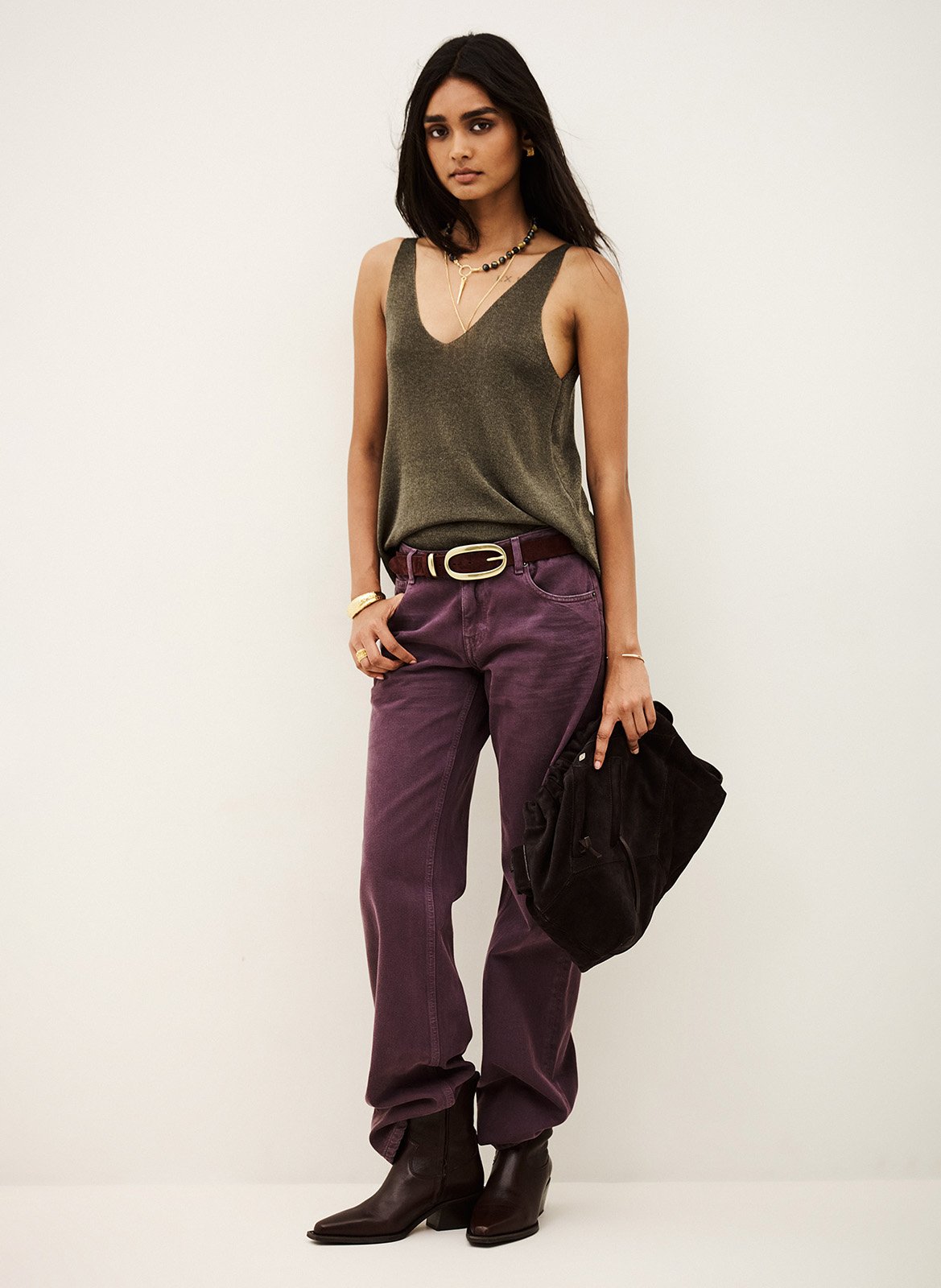 Mouwloze metallic gebreide top Zuani BA&SH Kaki