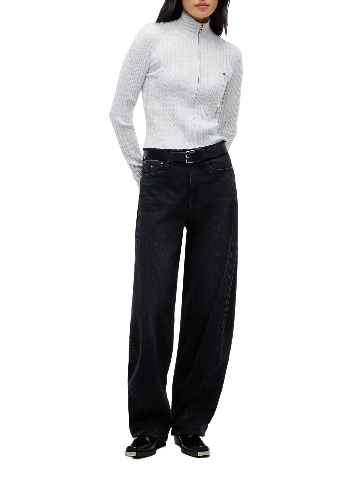 Plain fitted high-neck cardigan | Grey TOMMY HILFIGER Women