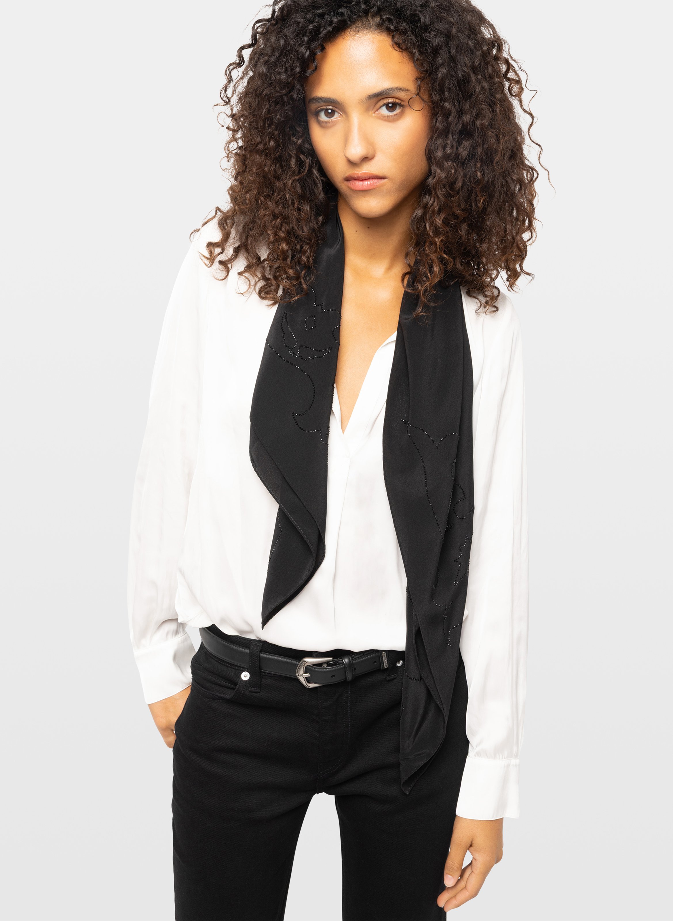 Echarpe à strass en soie blondie 85 ZADIG&VOLTAIRE Noir