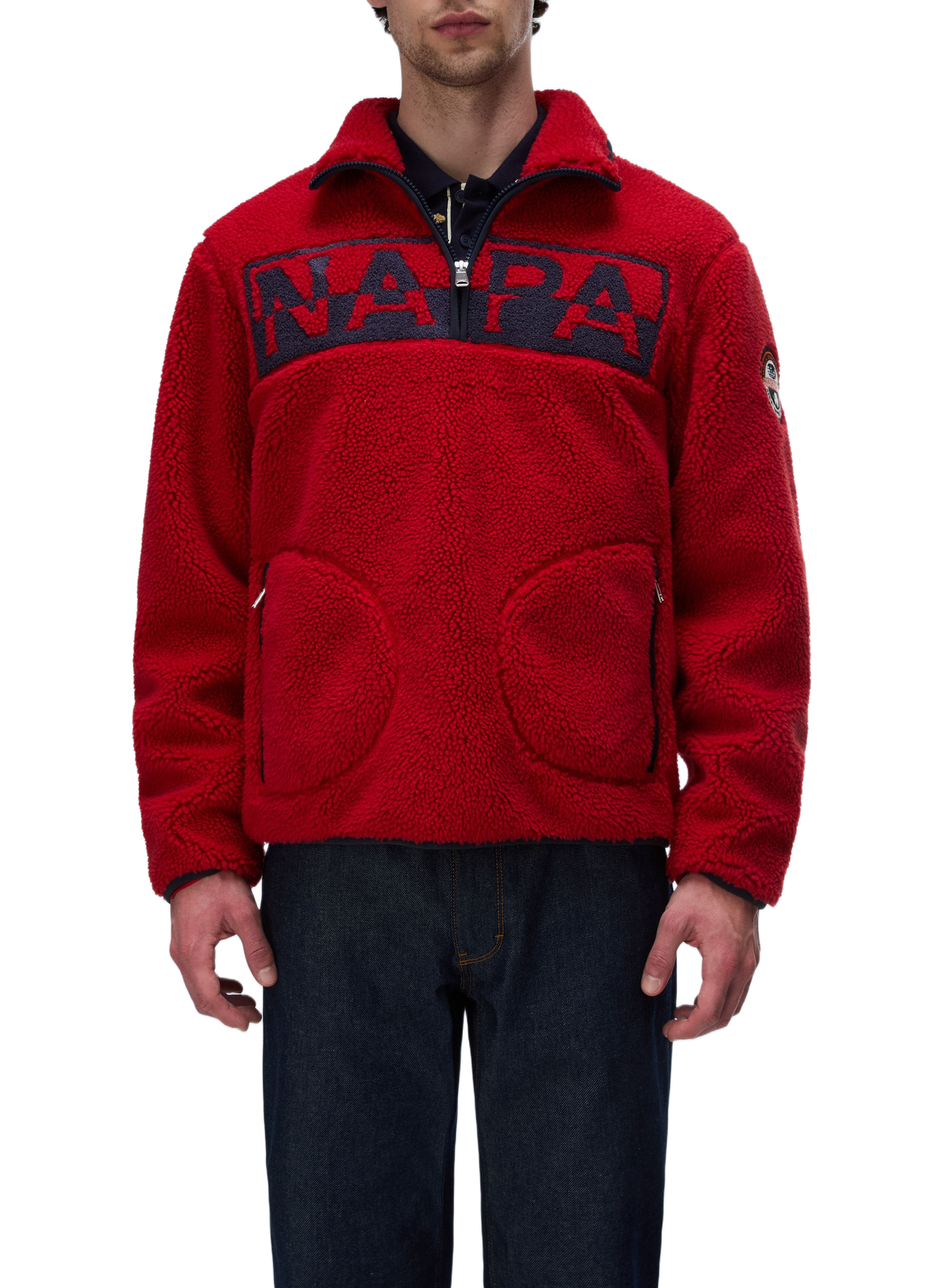 Sweat col zippé à broderie en sherpa NAPAPIJRI Rouge