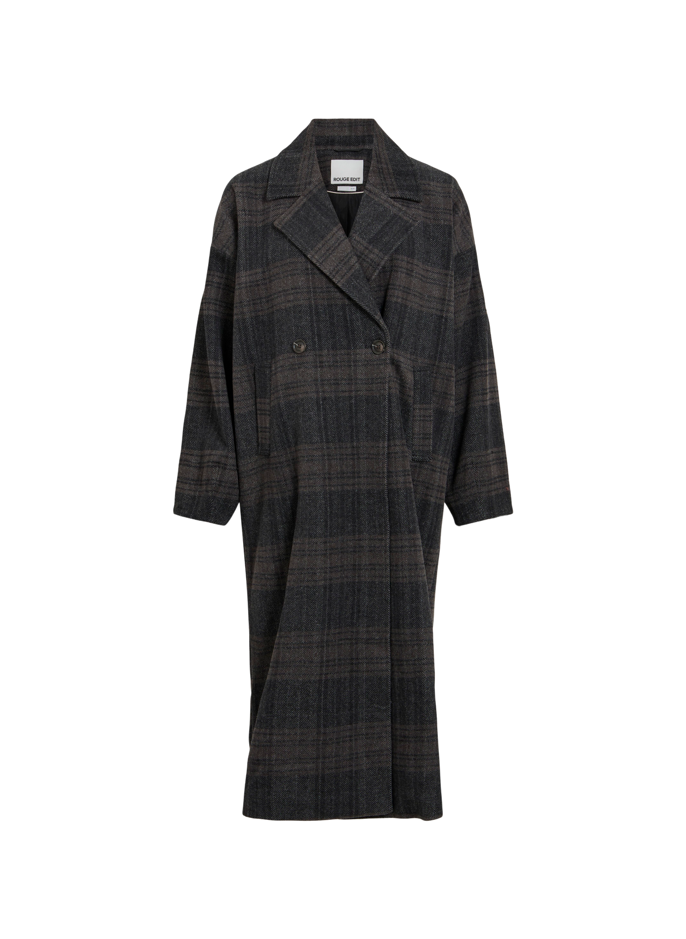 Manteau oversize à carreaux en laine mélangée ROUGE EDIT Noir