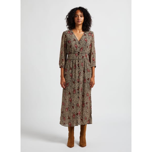 Robe longue col v imprimé tacheté