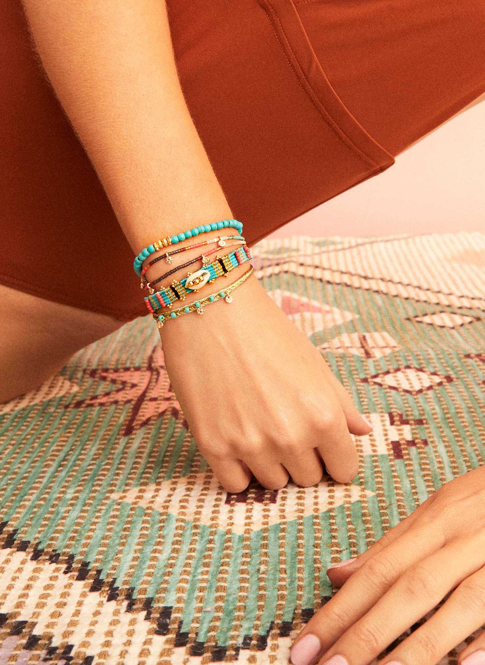 Bracelet manchette mulitliens avec perles en laiton doré cozumel HIPANEMA Bleu