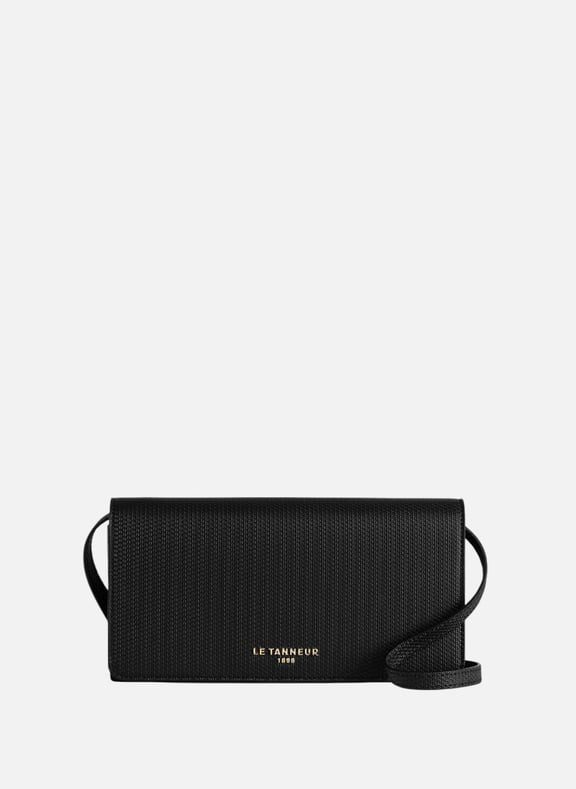 Pochette à rabat avec bandoulière amovible emilie en cuir signature t Noir by LE TANNEUR LE TANNEUR Pochette à rabat avec bandoulière amovible emilie en cuir signature t Noir