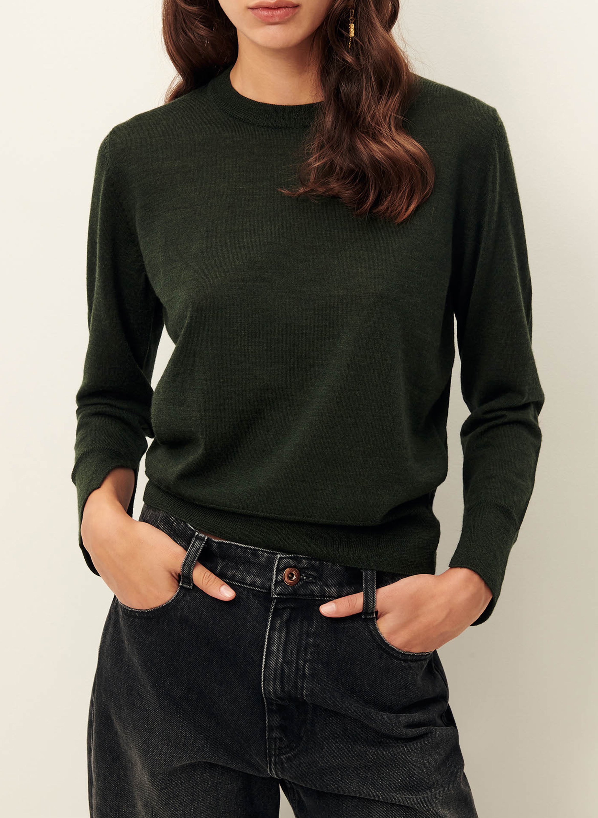 SESSUN Pull col rond en laine teshima Marron