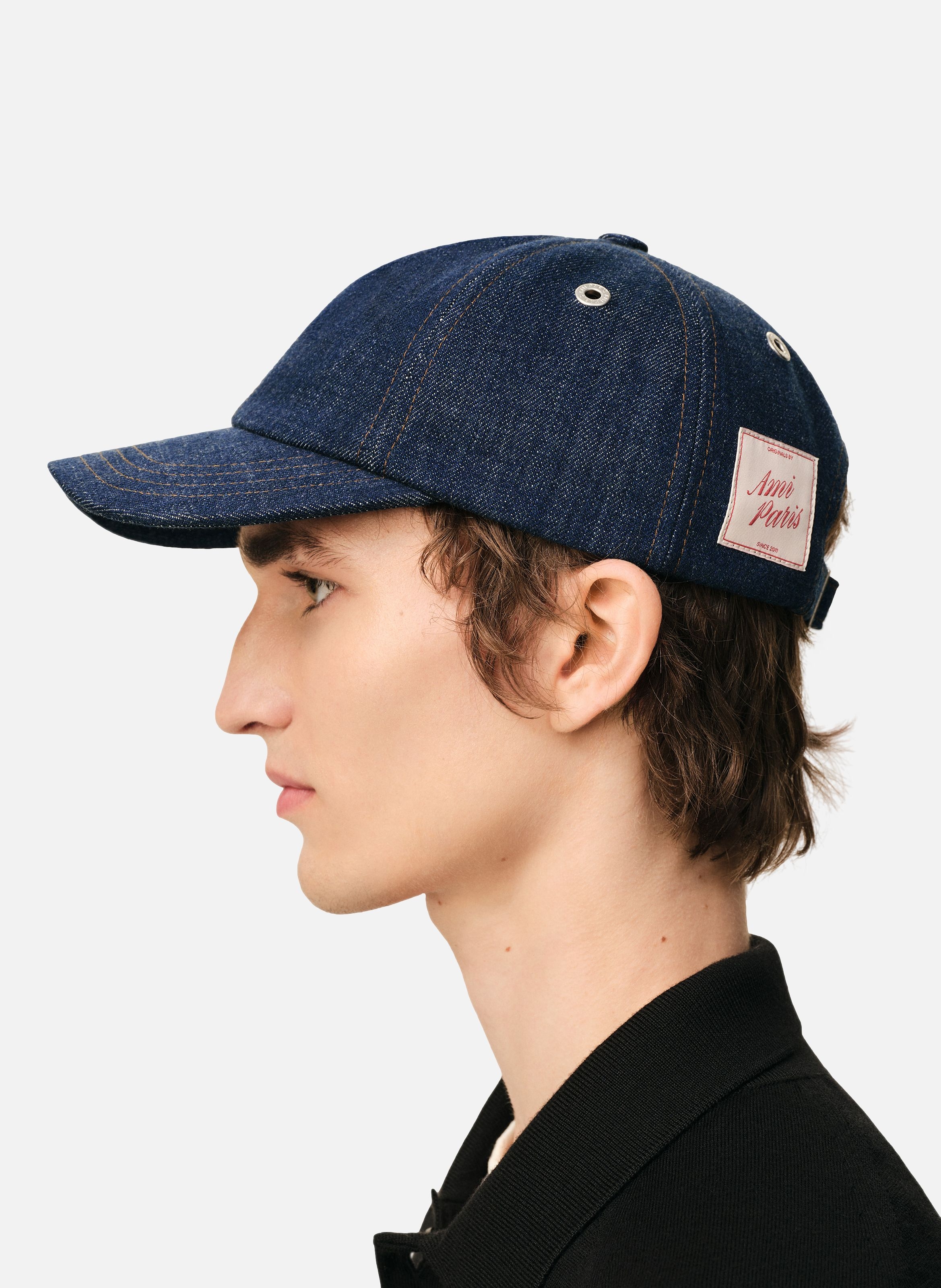 Casquette empiècement côté ami paris unisexe en denim AMI PARIS Bleu
