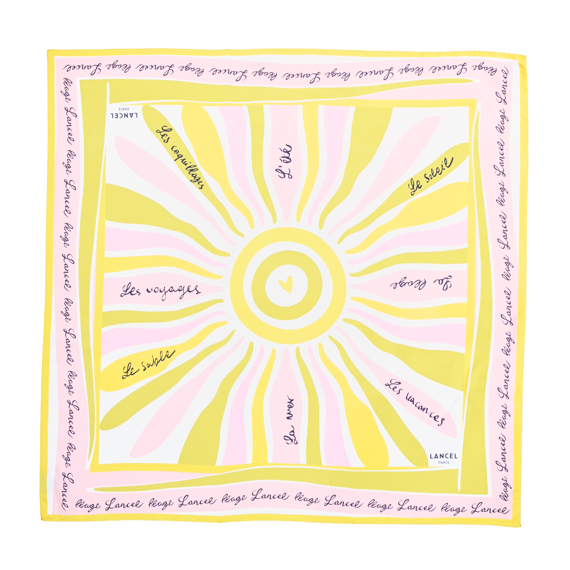 Carré de soie 90 motif sunrise en soie LANCEL Vert