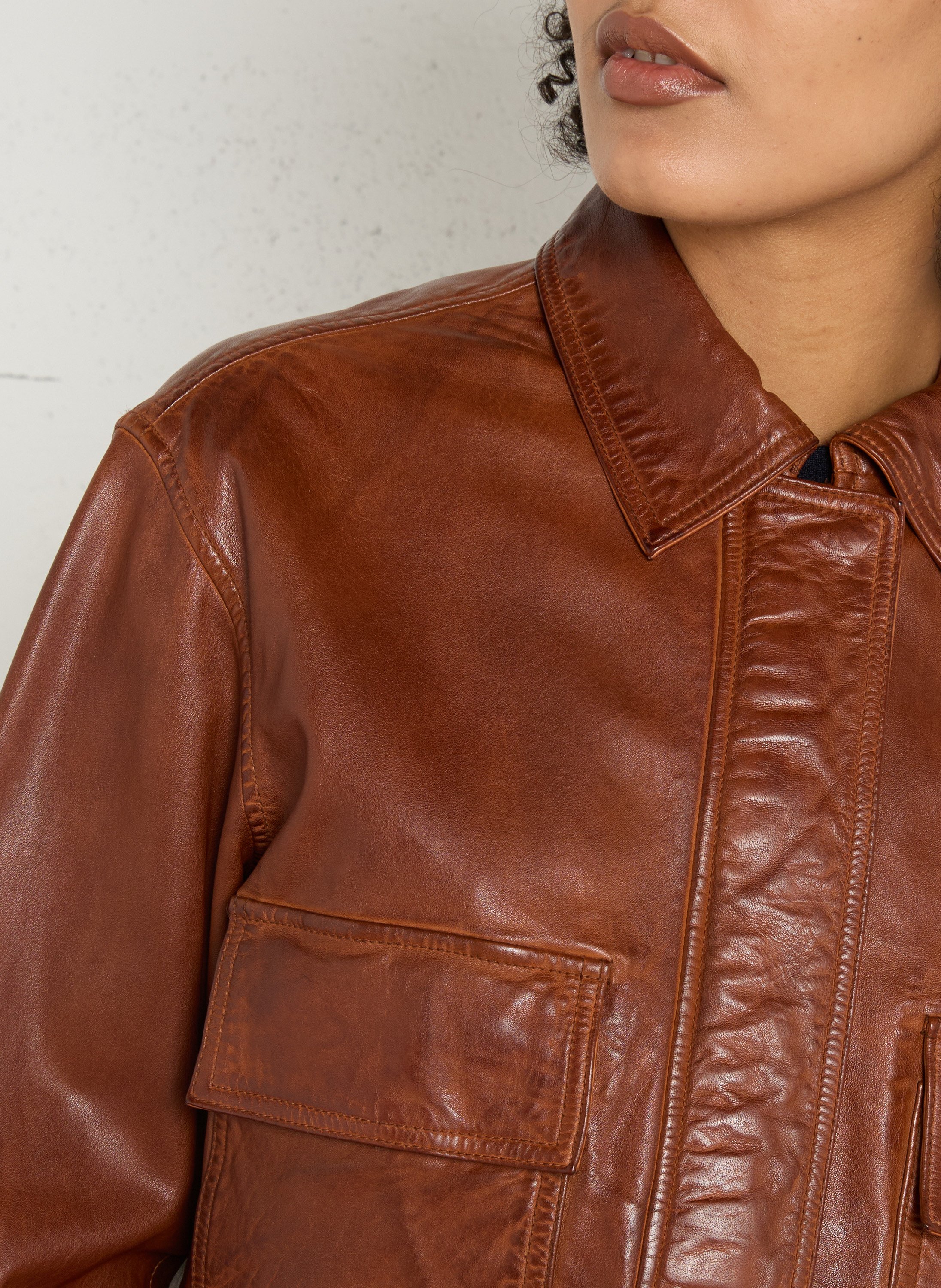 Veste col classique en cuir coco MAISON 123 Beige