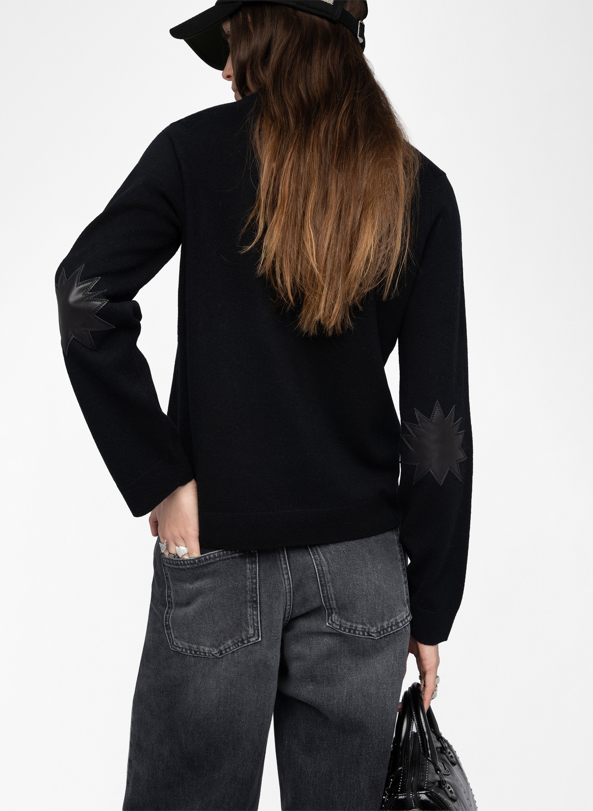 Pull col rond avec patchs en cuir cara ZADIG&VOLTAIRE Noir