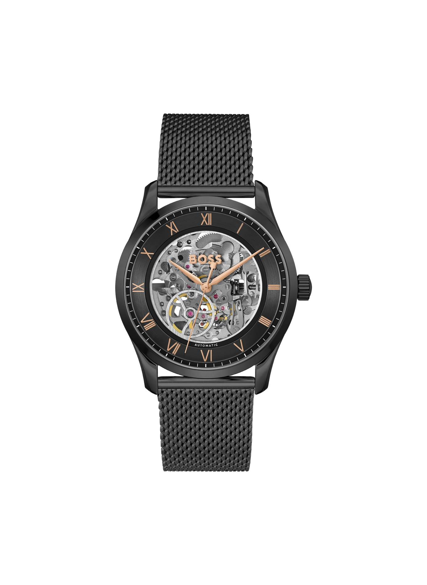 Montre automatique Principle Skeleton en acier inoxydable BOSS MONTRES Noir