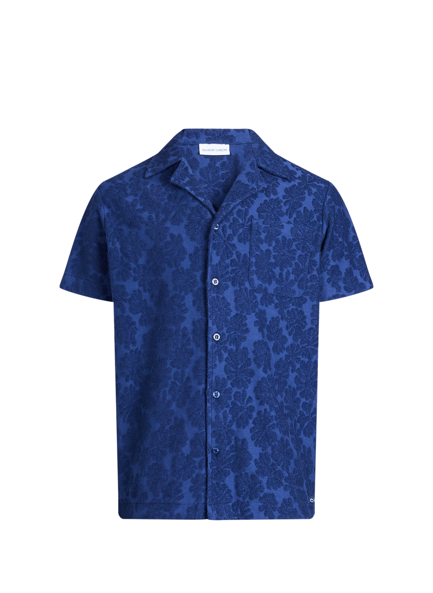 Straight Cuban collar shirt in jacquard loop pile MAISON LABICHE Blue