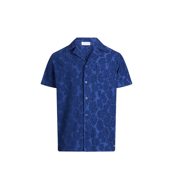 Chemise droite col cubain en jacquard bouclette Chemise droite col cubain en jacquard bouclette