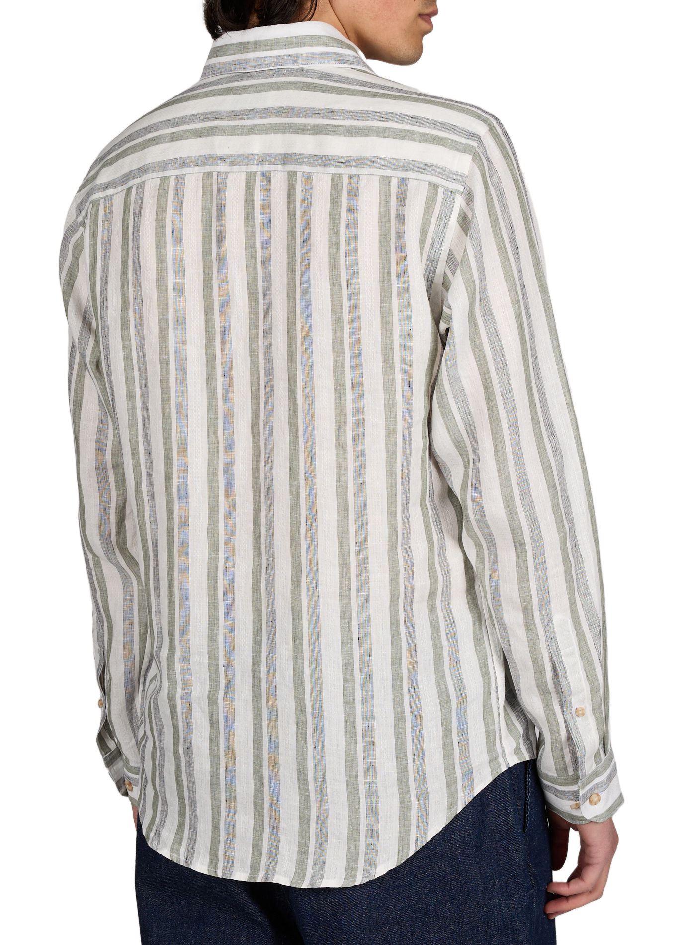 Chemise droite rayée en lin ETON Kaki
