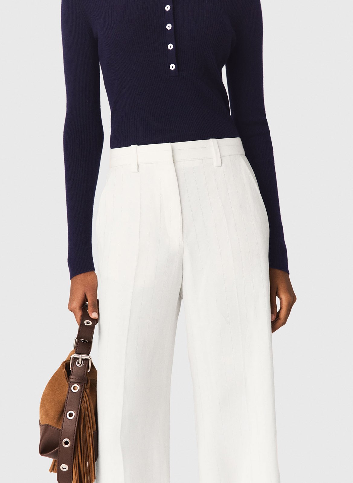 Pantalon large à rayures MAJE Blanc