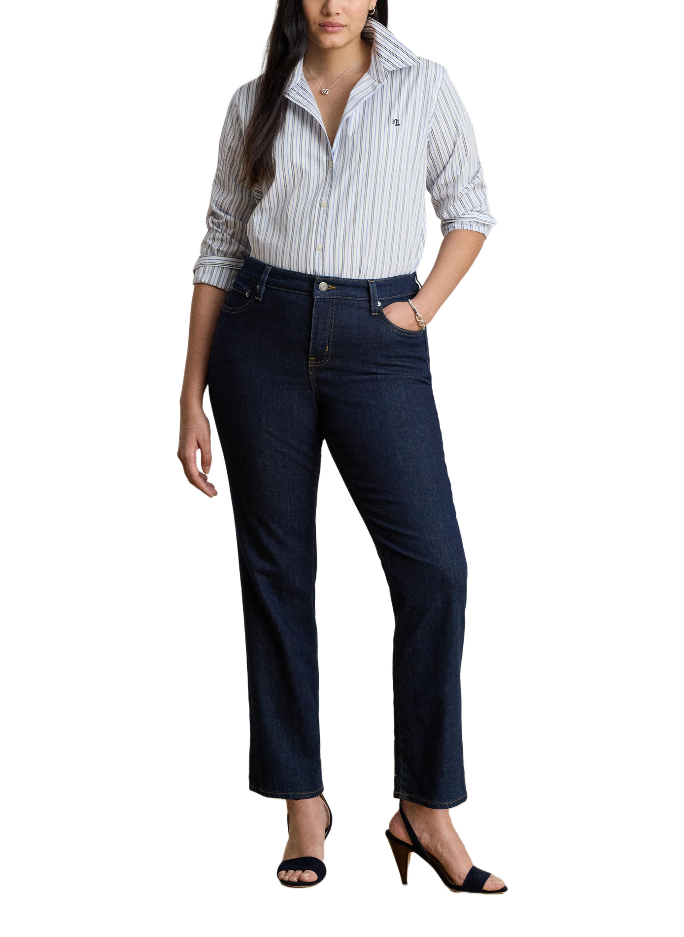 Striped shirt with embroidered logo in cotton LAUREN Blue