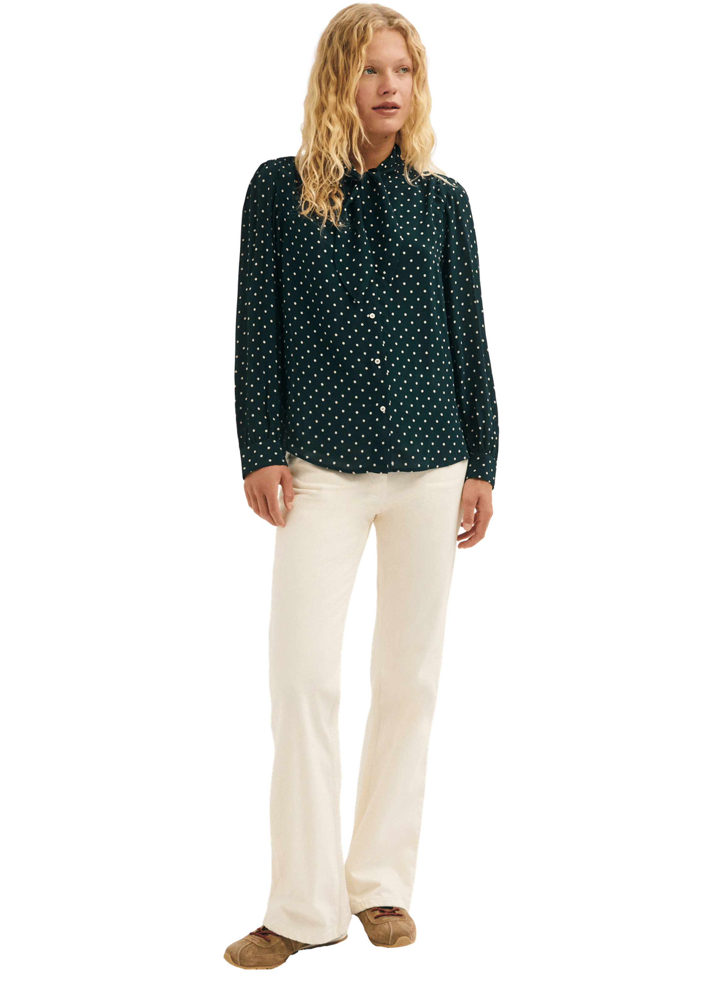 Chemise col cravate à pois - louise PABLO Vert