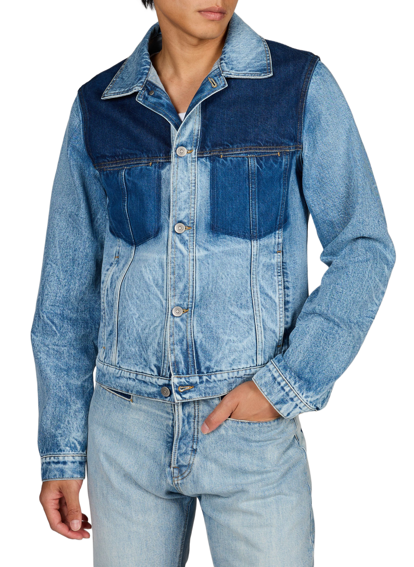Straight jacket with cotton patchwork detail MAISON MARGIELA Blue