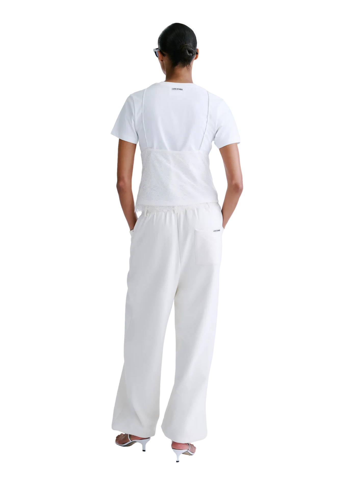 T-shirt droit superposé avec dentelle en coton LOVE STORIES Blanc