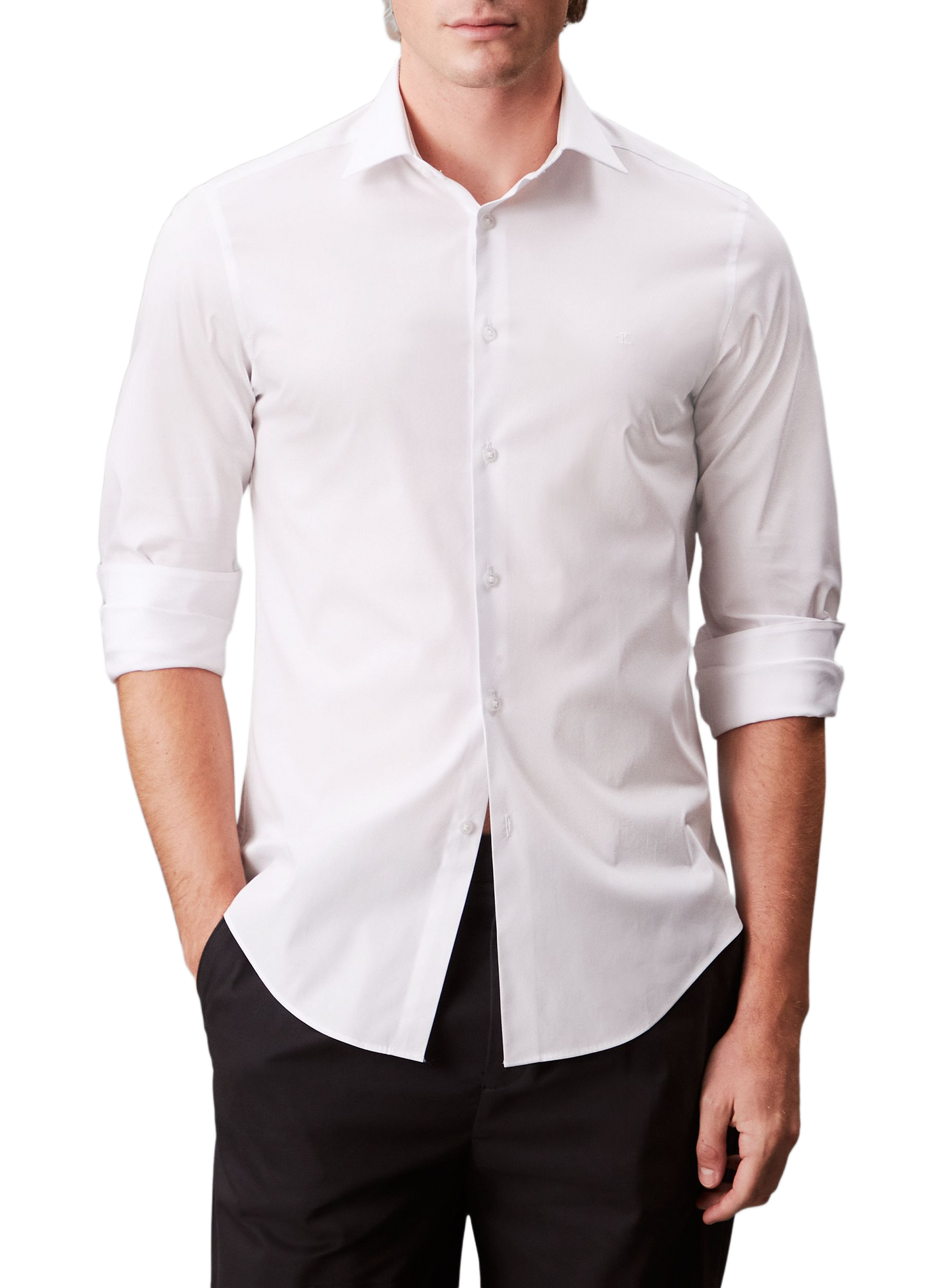 Camisa recta de algodón mezclado CALVIN KLEIN Blanco