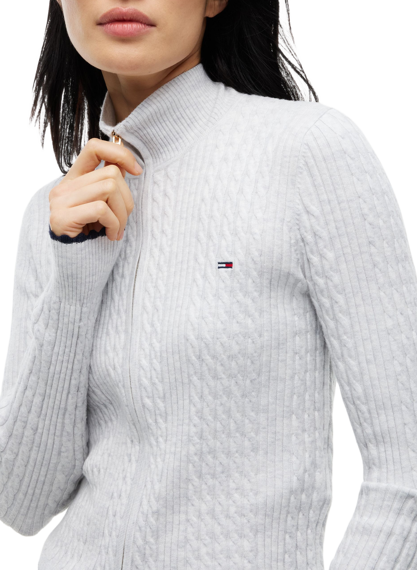 Plain fitted high-neck cardigan | Grey TOMMY HILFIGER Women