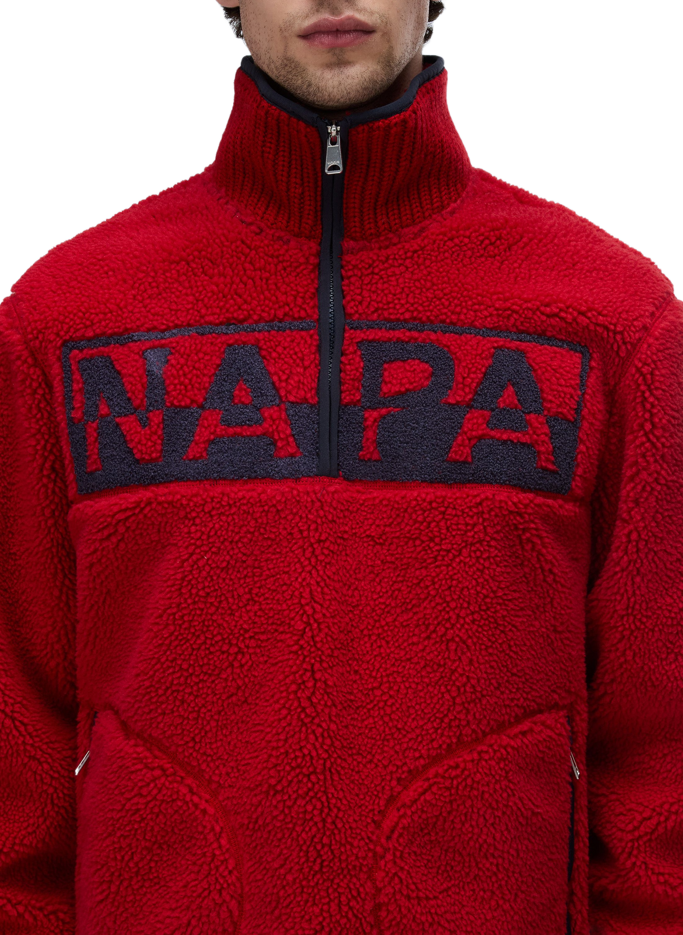 Sweat col zippé à broderie en sherpa NAPAPIJRI Rouge