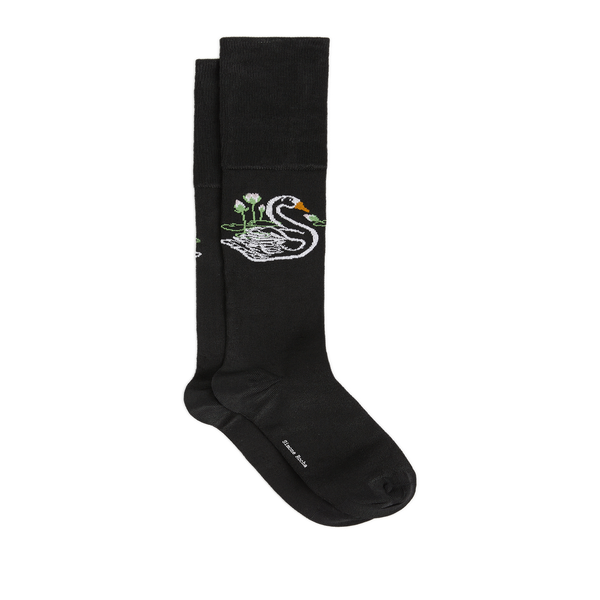 Simone Rocha Calf-length Socks With Swan Design In Black