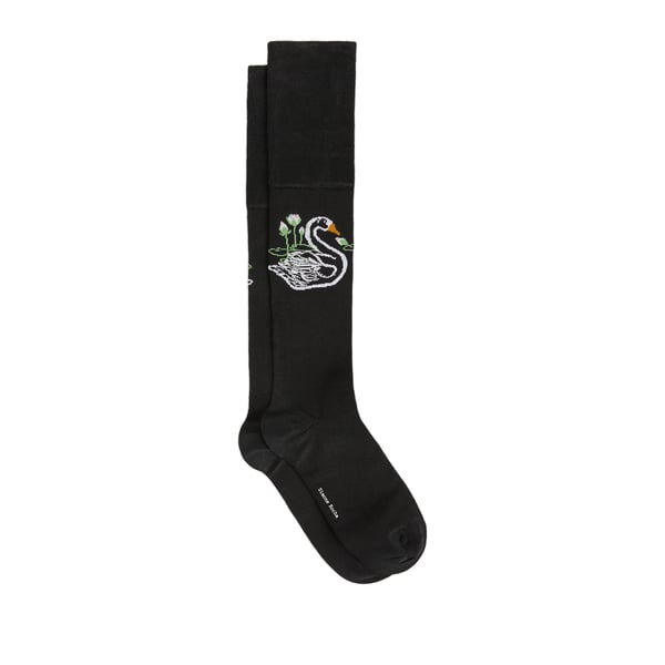 Chaussettes hautes motif cygne