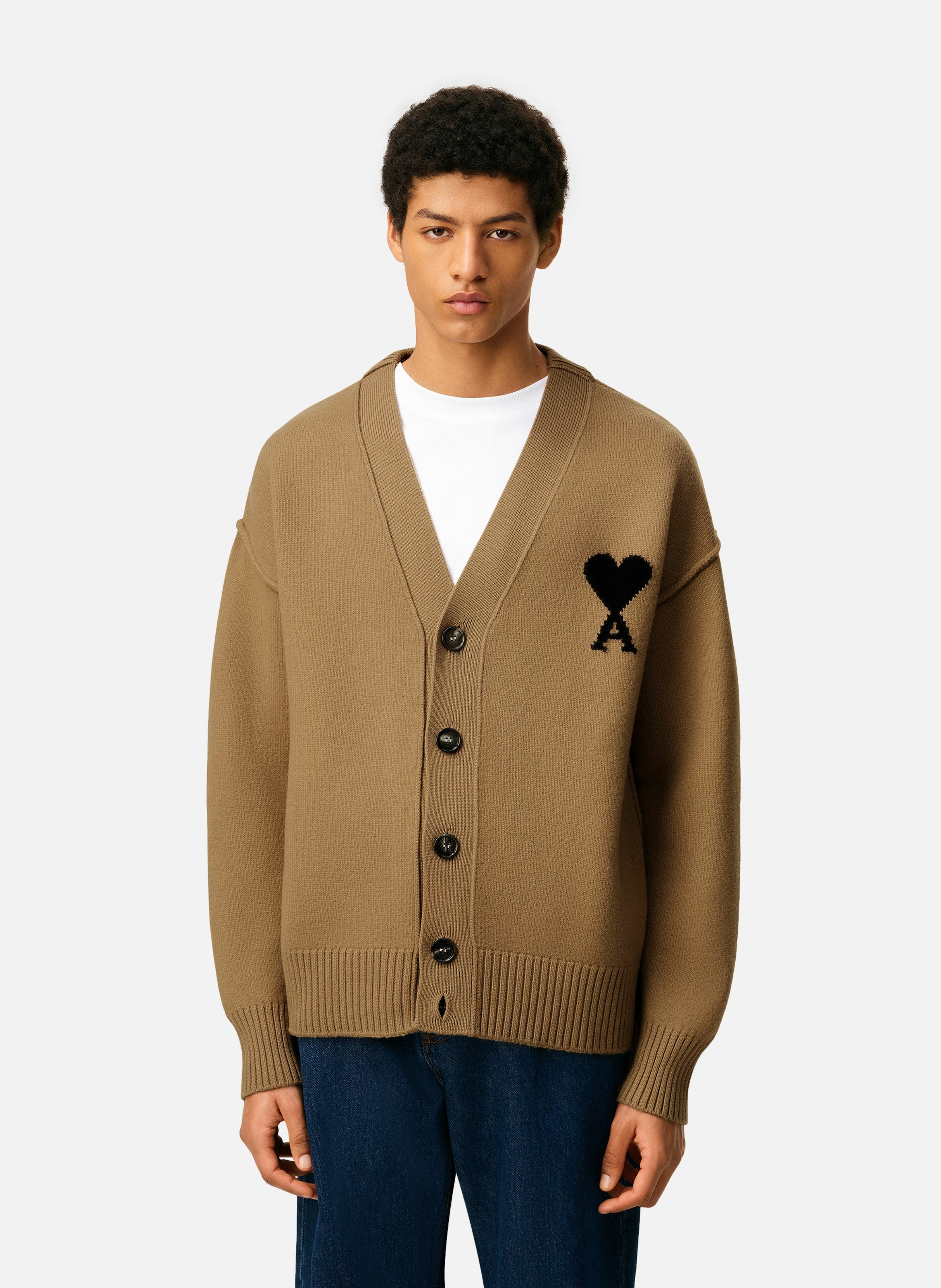 Cardigan ami de coeur en laine unisexe AMI PARIS Marron