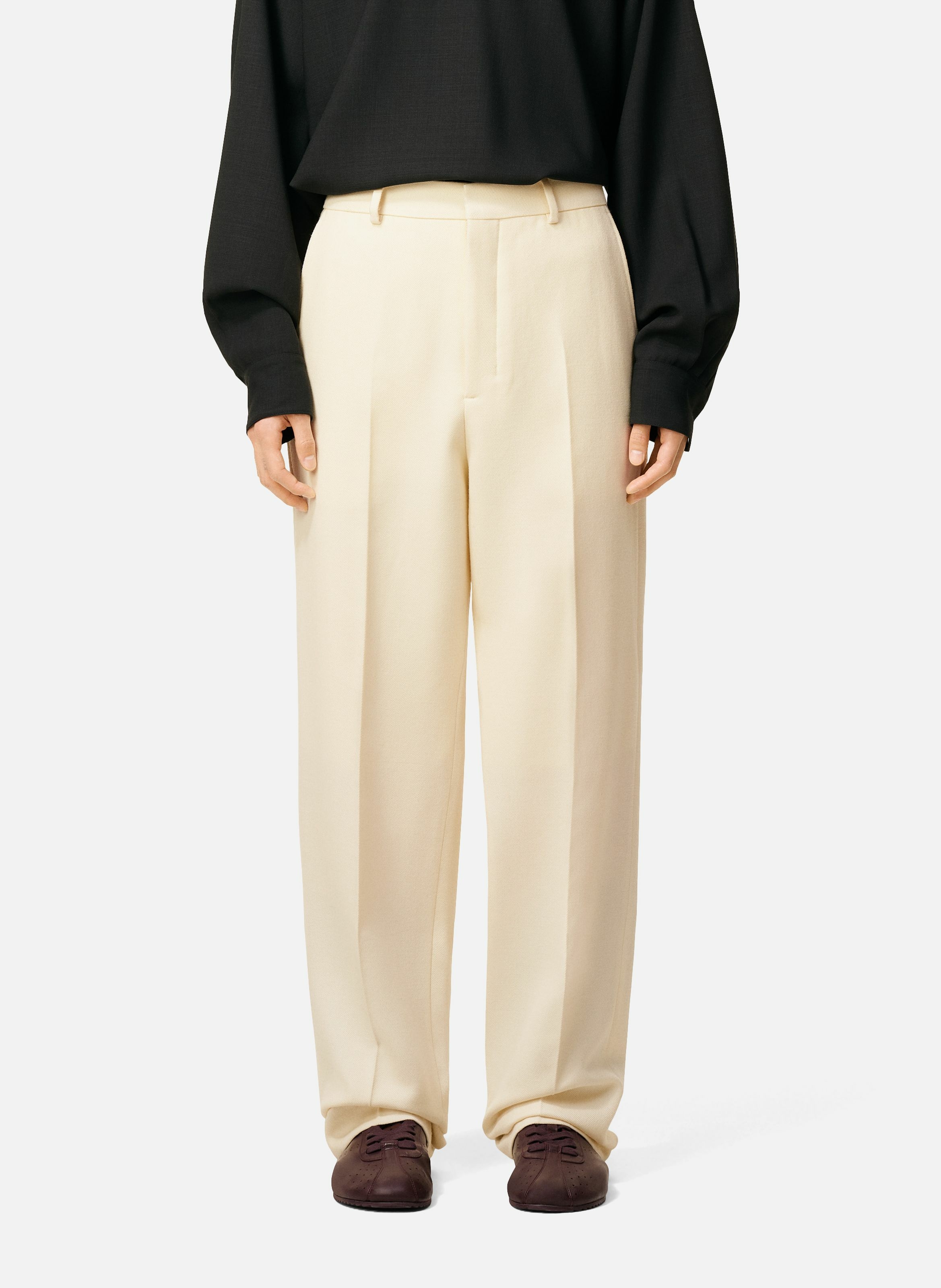 Pantalon large en laine BlancAMI PARIS