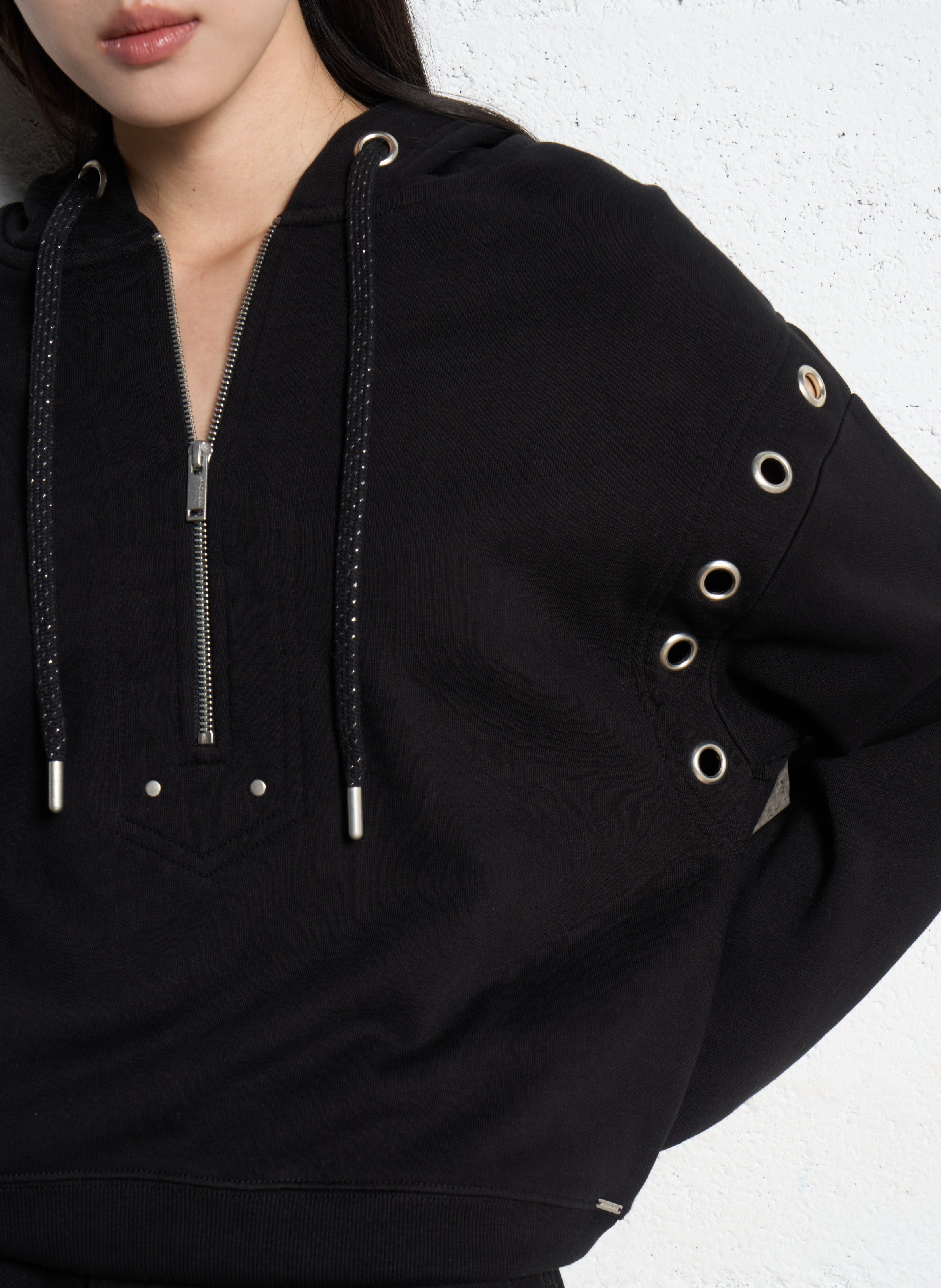 Sweat encolure zippée en coton IKKS Noir