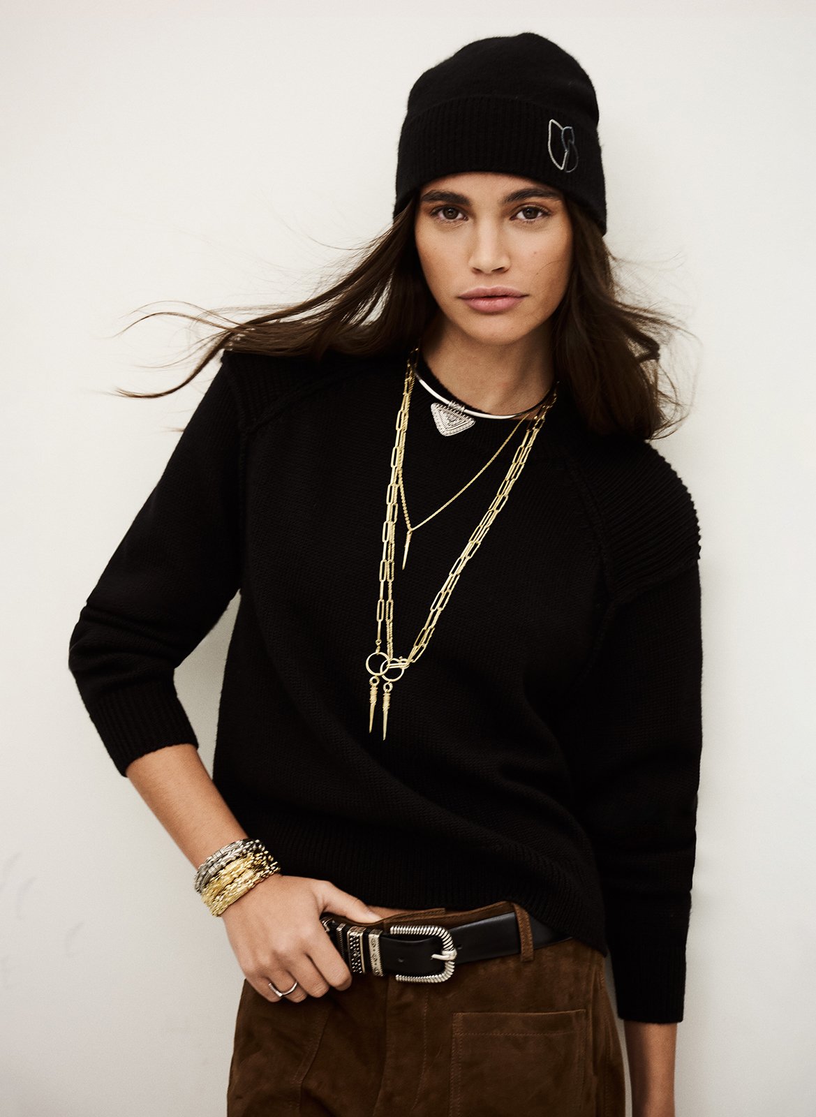 Pull droit col rond en laine liara BA&SH Noir