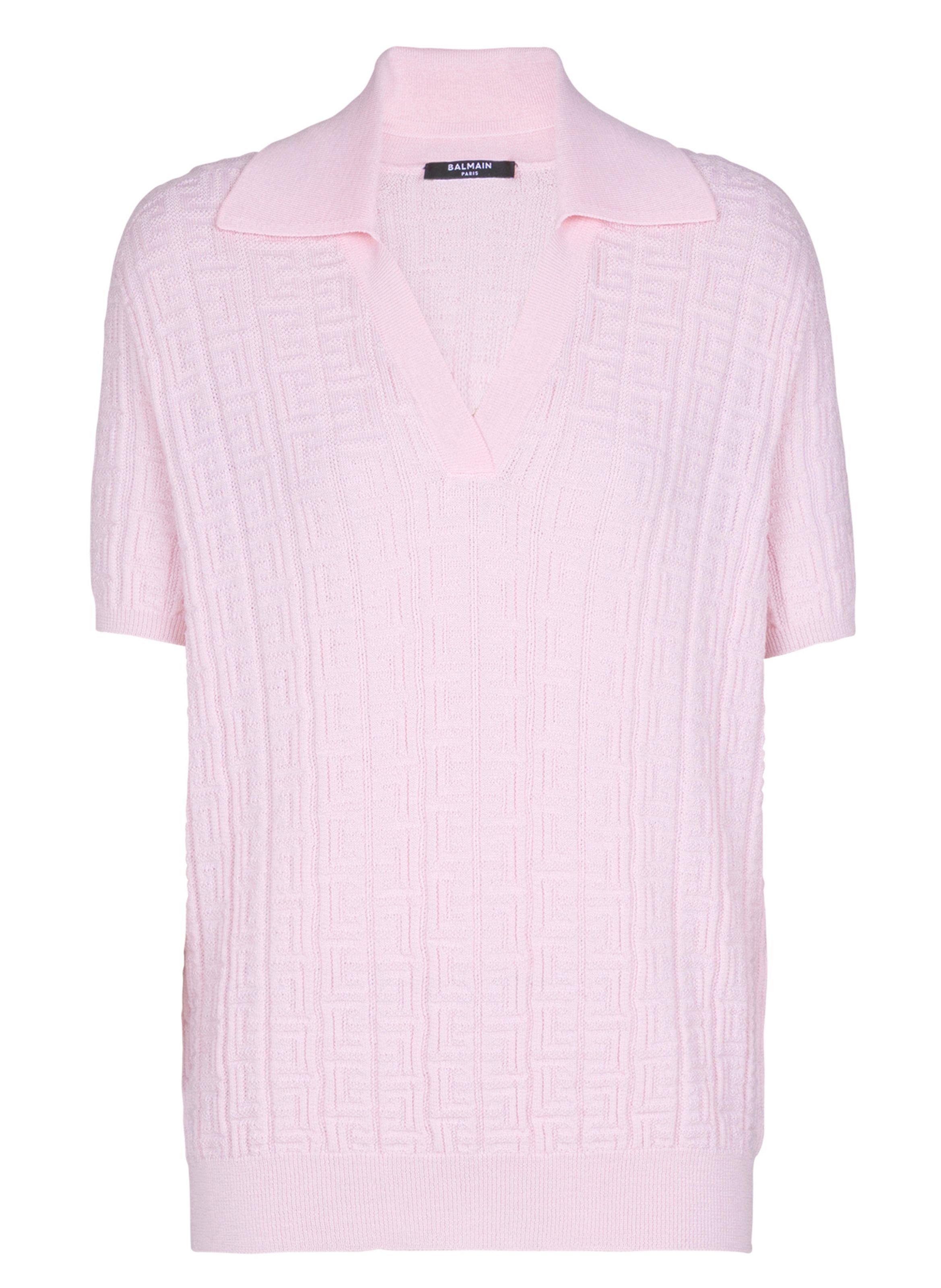 Polo en maille monogramme BALMAIN Rose