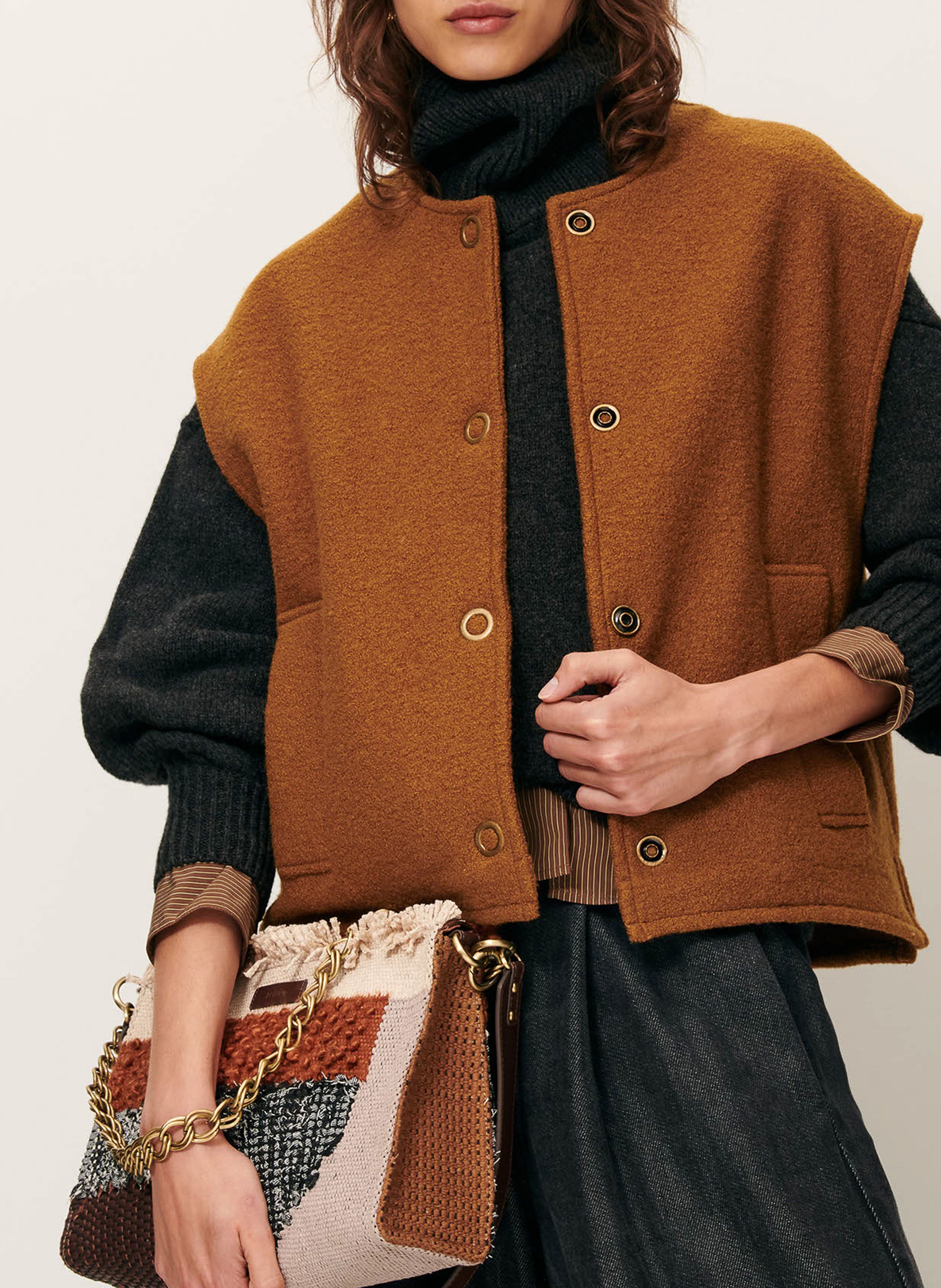 Gilet droit col rond en laine hanzo SESSUN Marron