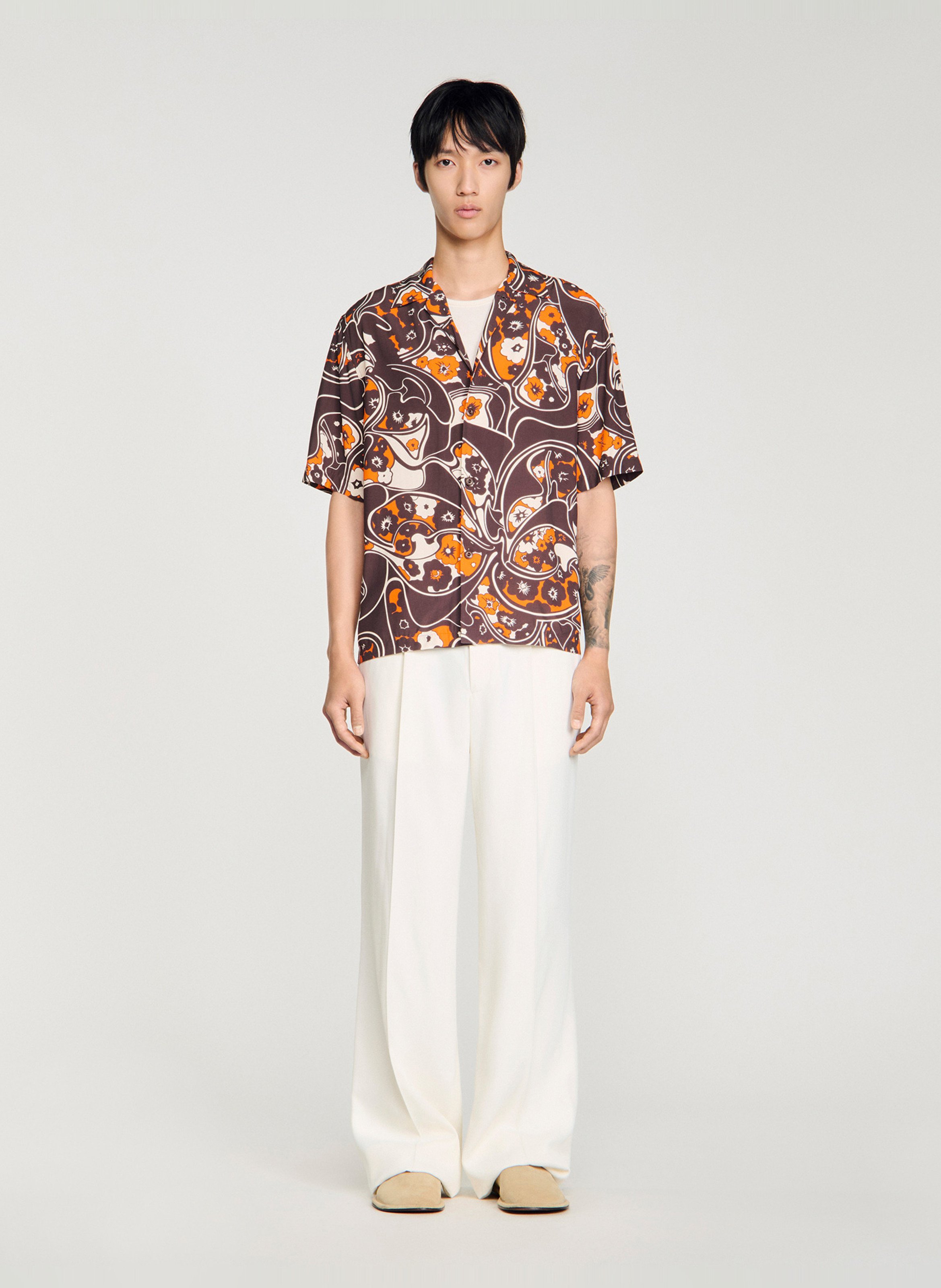 Chemise à imprimé floral SANDRO Marron