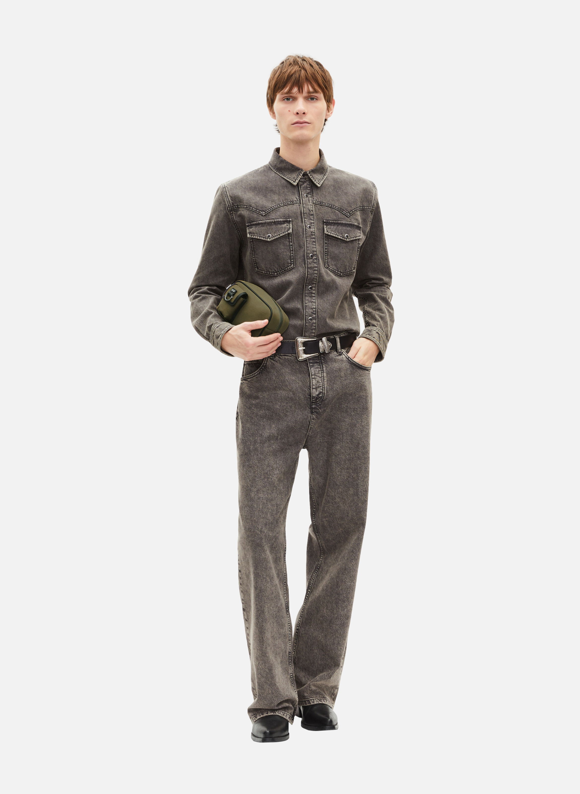 Sac pochette canvas et cuir THE KOOPLES Vert