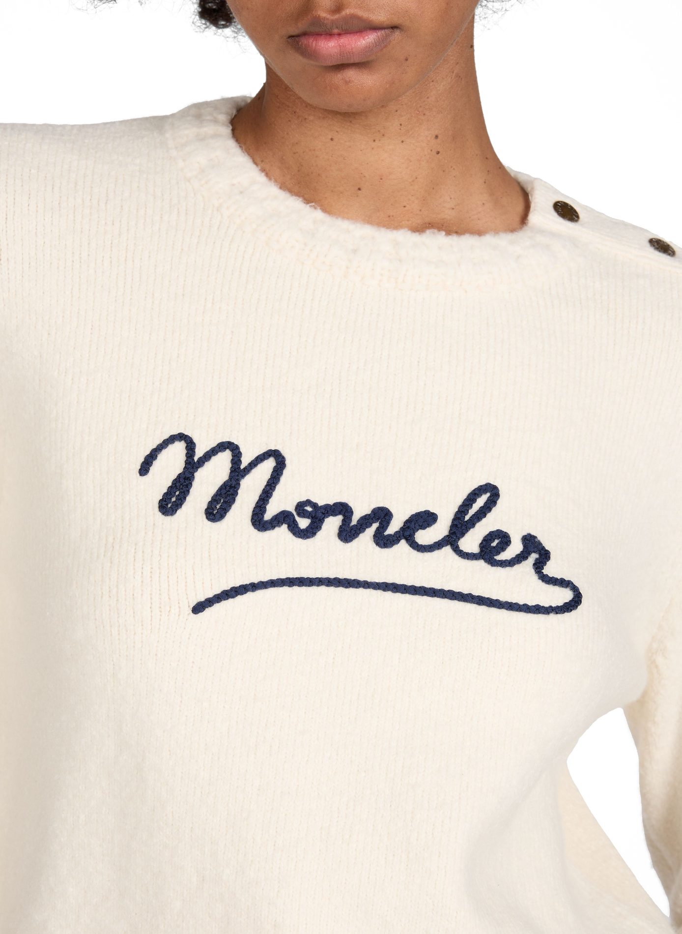 Pull brodé à col rond en coton mélangé MONCLER Blanc