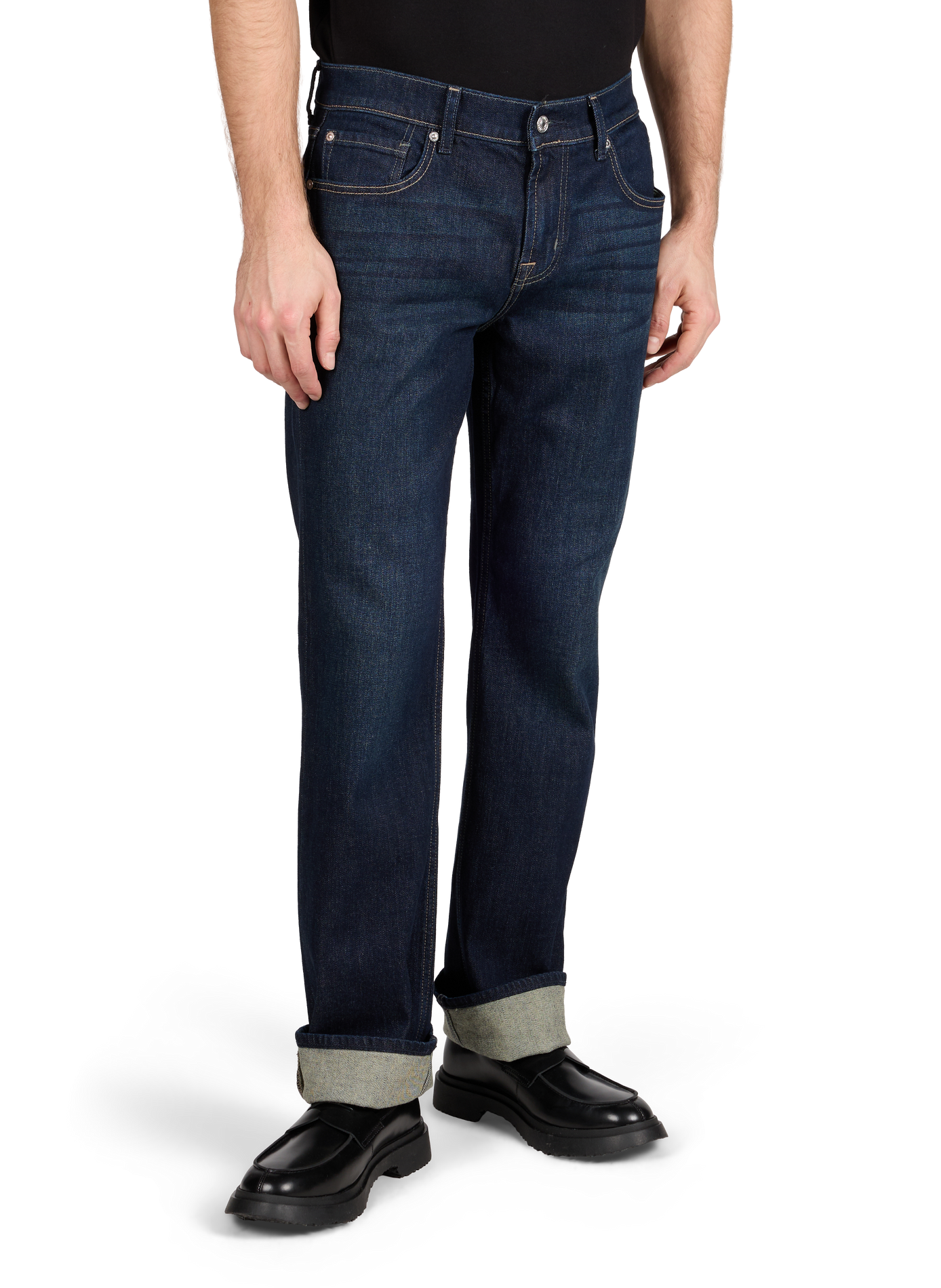 Jean droit en coton mélangé 7 FOR ALL MANKIND Bleu