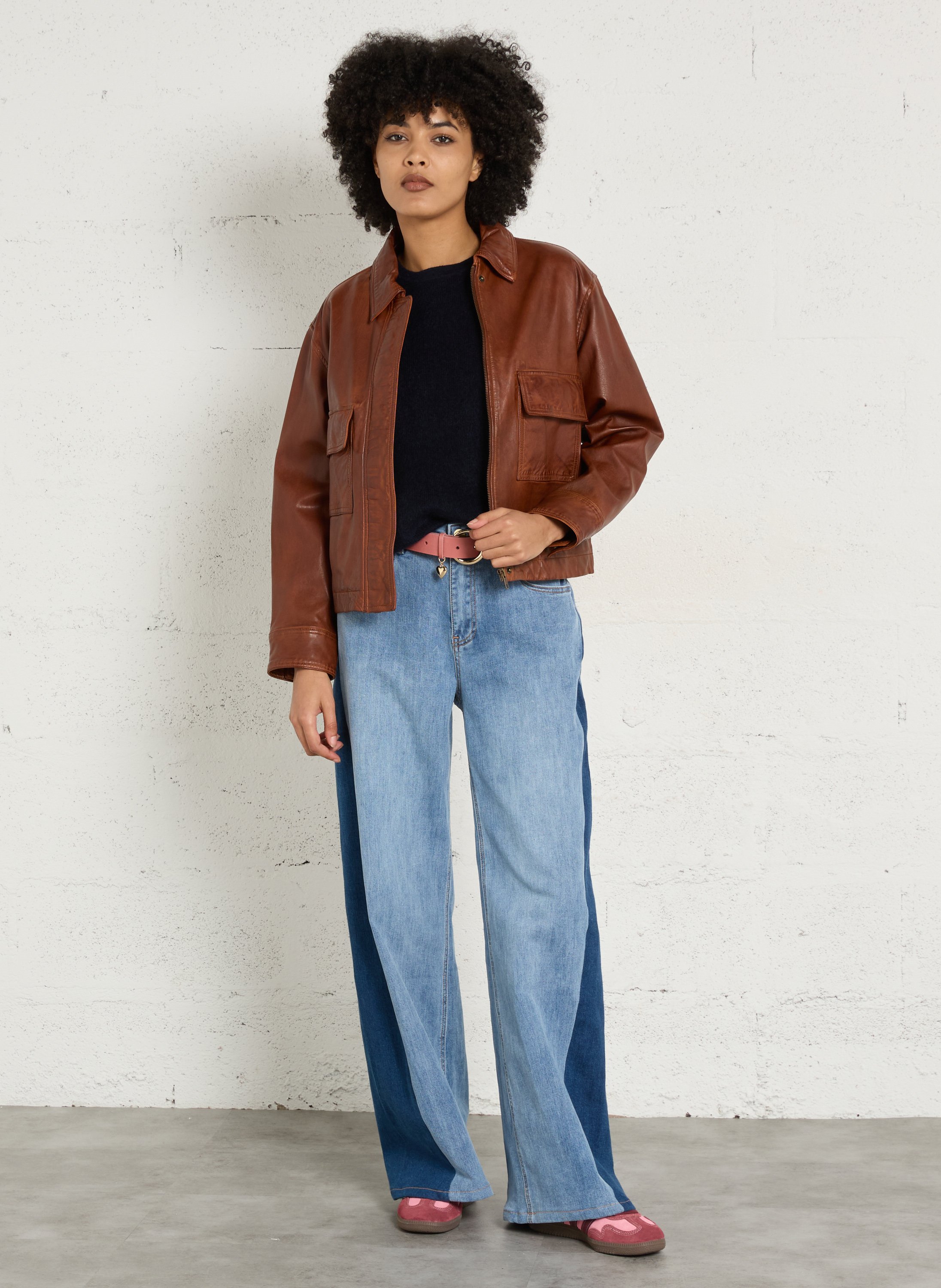 Veste col classique en cuir coco MAISON 123 Beige