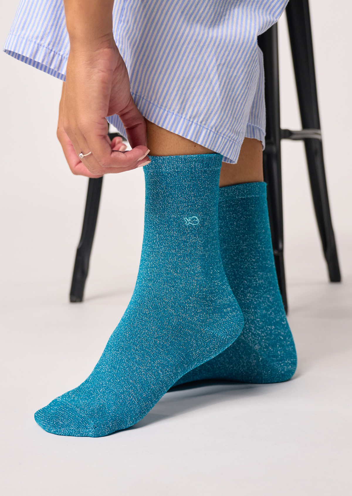 Chaussettes pailletées en coton peigné unies BILLYBELT Bleu