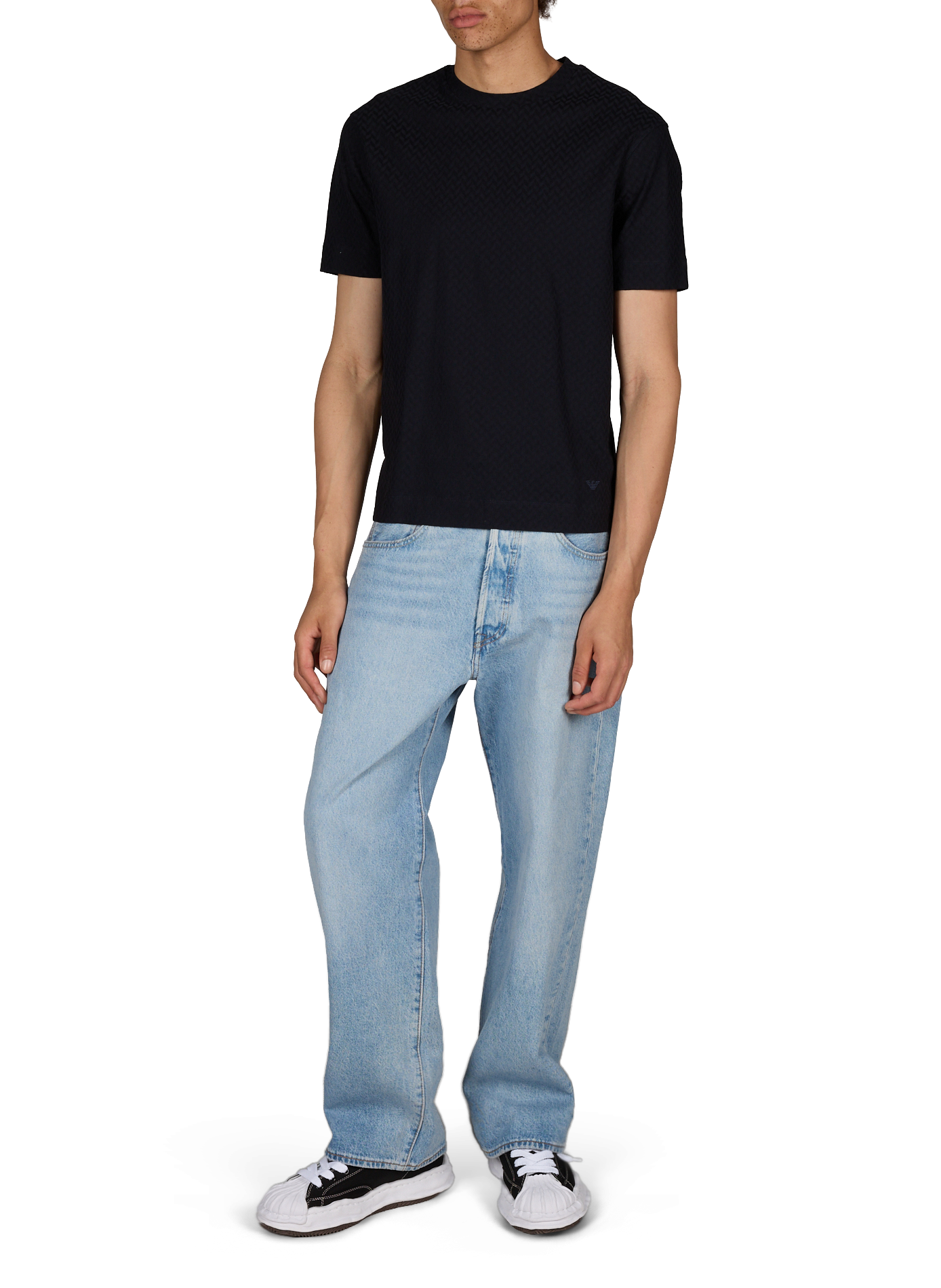 Round neck chevron cotton t-shirt EMPORIO ARMANI Blue