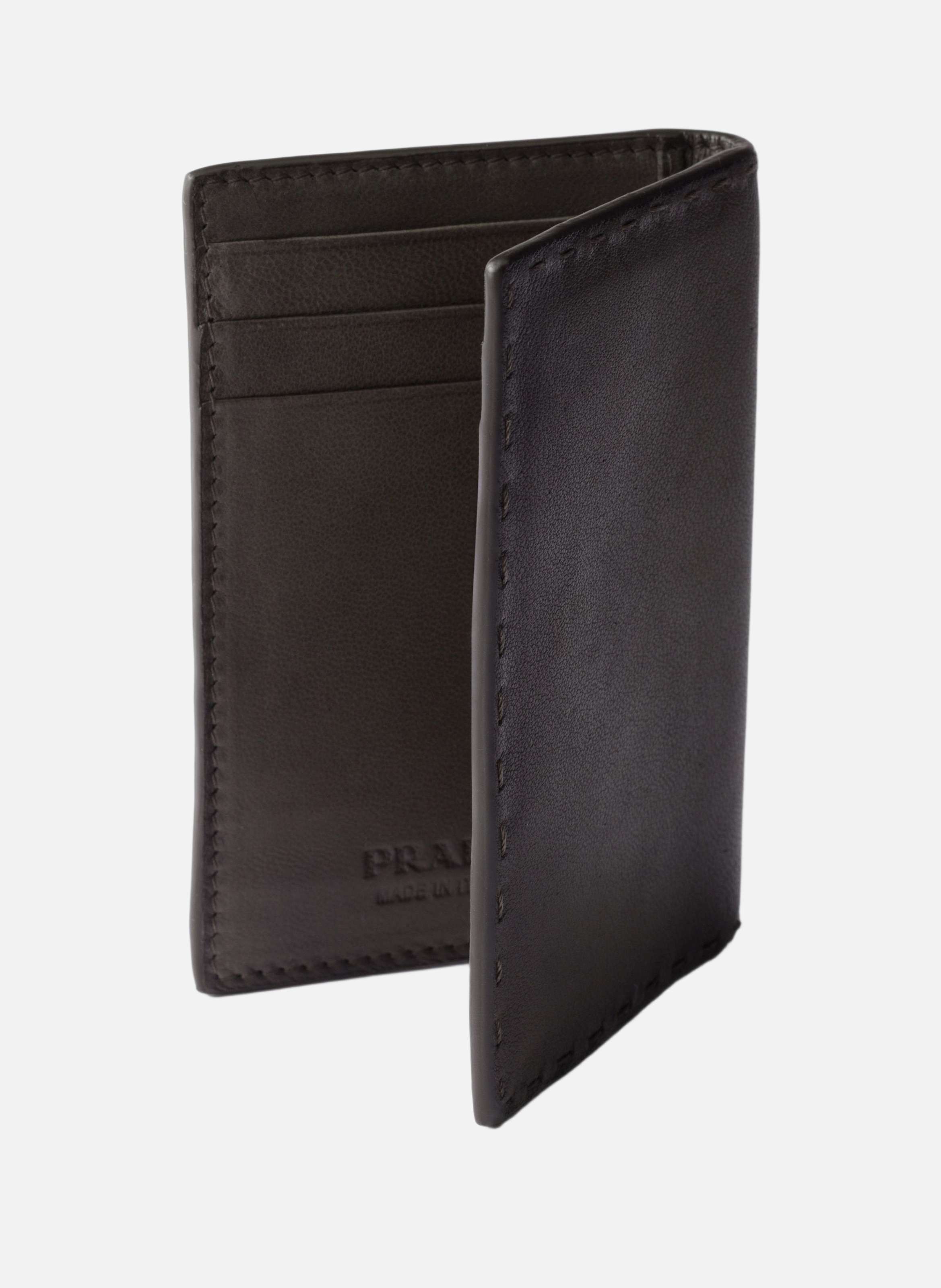 Porte-cartes en cuir vieilli PRADA Gris