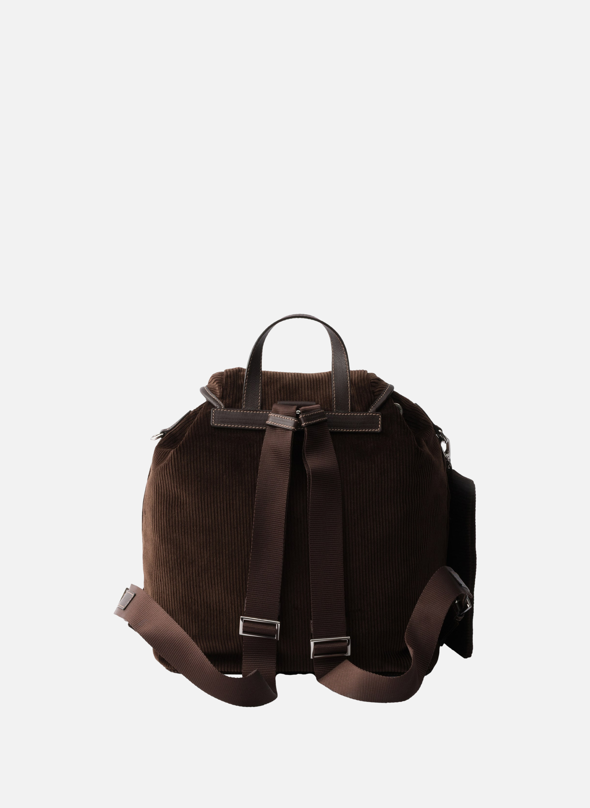 Sac à dos en velours côtelé et cuir moyen PRADA Marron