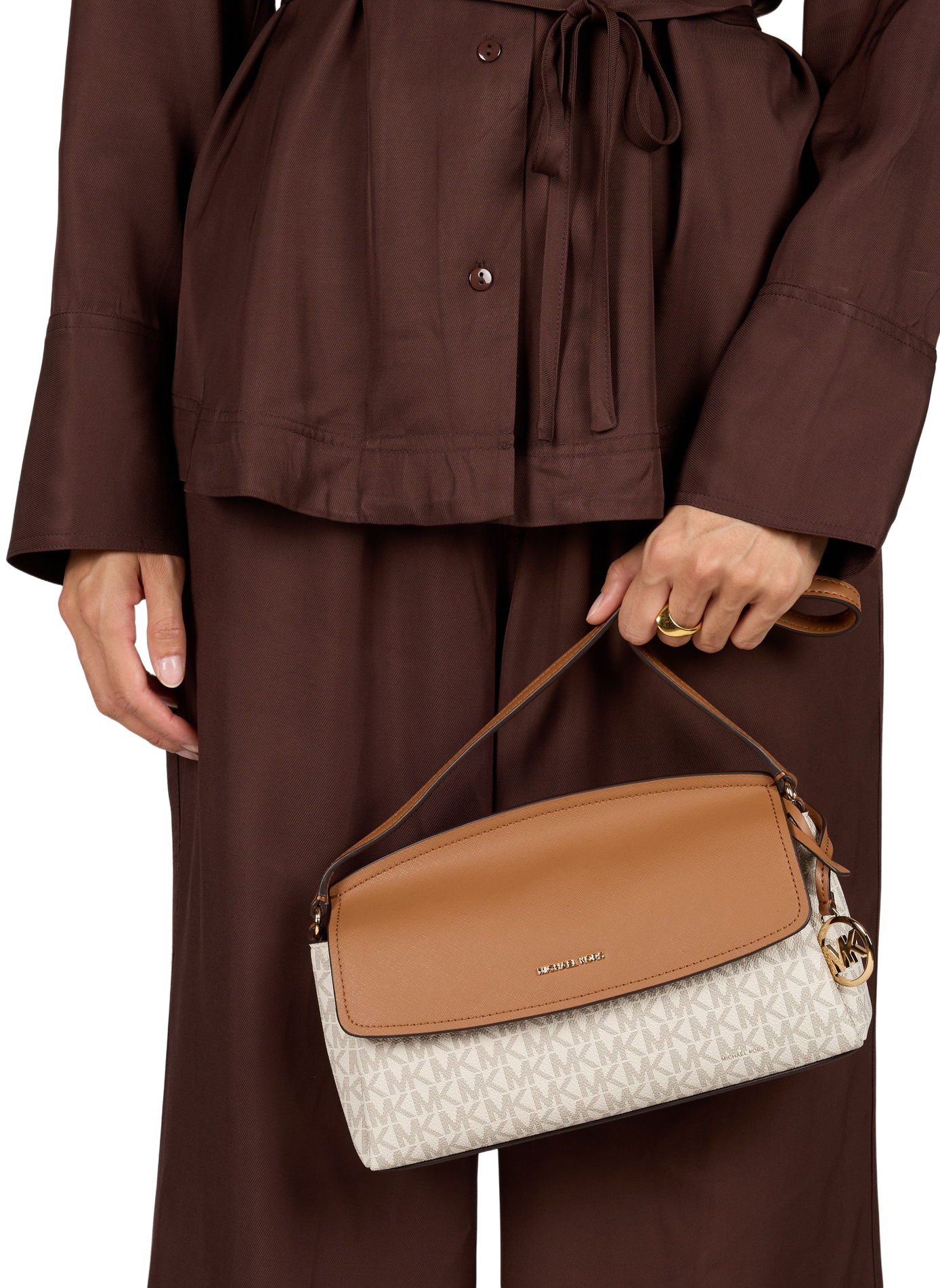 Strukturierte Landry Handtasche mit Logodruck MICHAEL KORS Beige