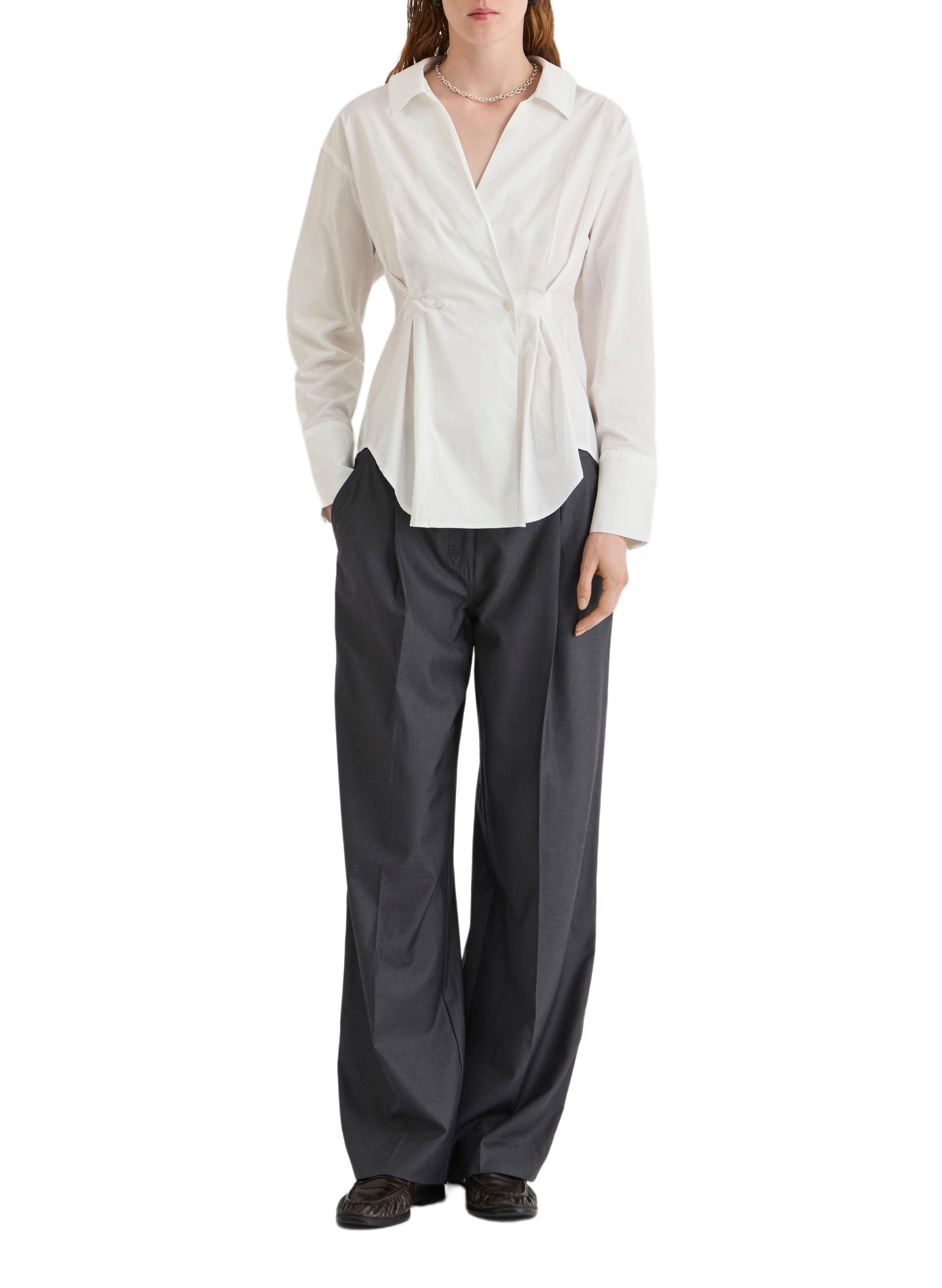 Camicia aderente in cotone con scollo a V ROUGE EDIT Beige